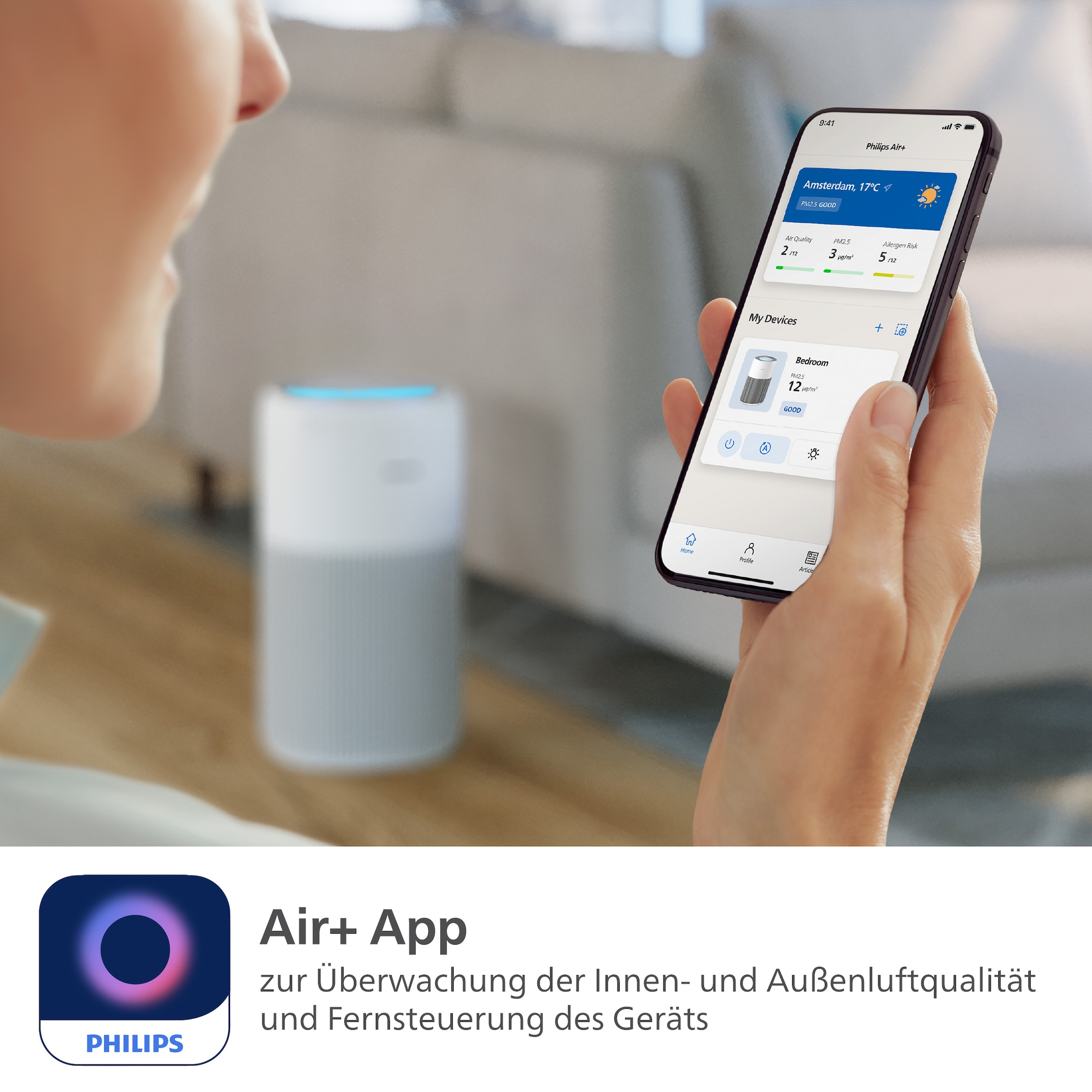 Philips Luftreiniger »AC2220/10 PureProctect Quiet 2200 Series, Luftreinigungsrate 420 m³/h« für 109 qm Räume 3-Schichten-HEPA-Filtersystem, mit App Verbindung, leise