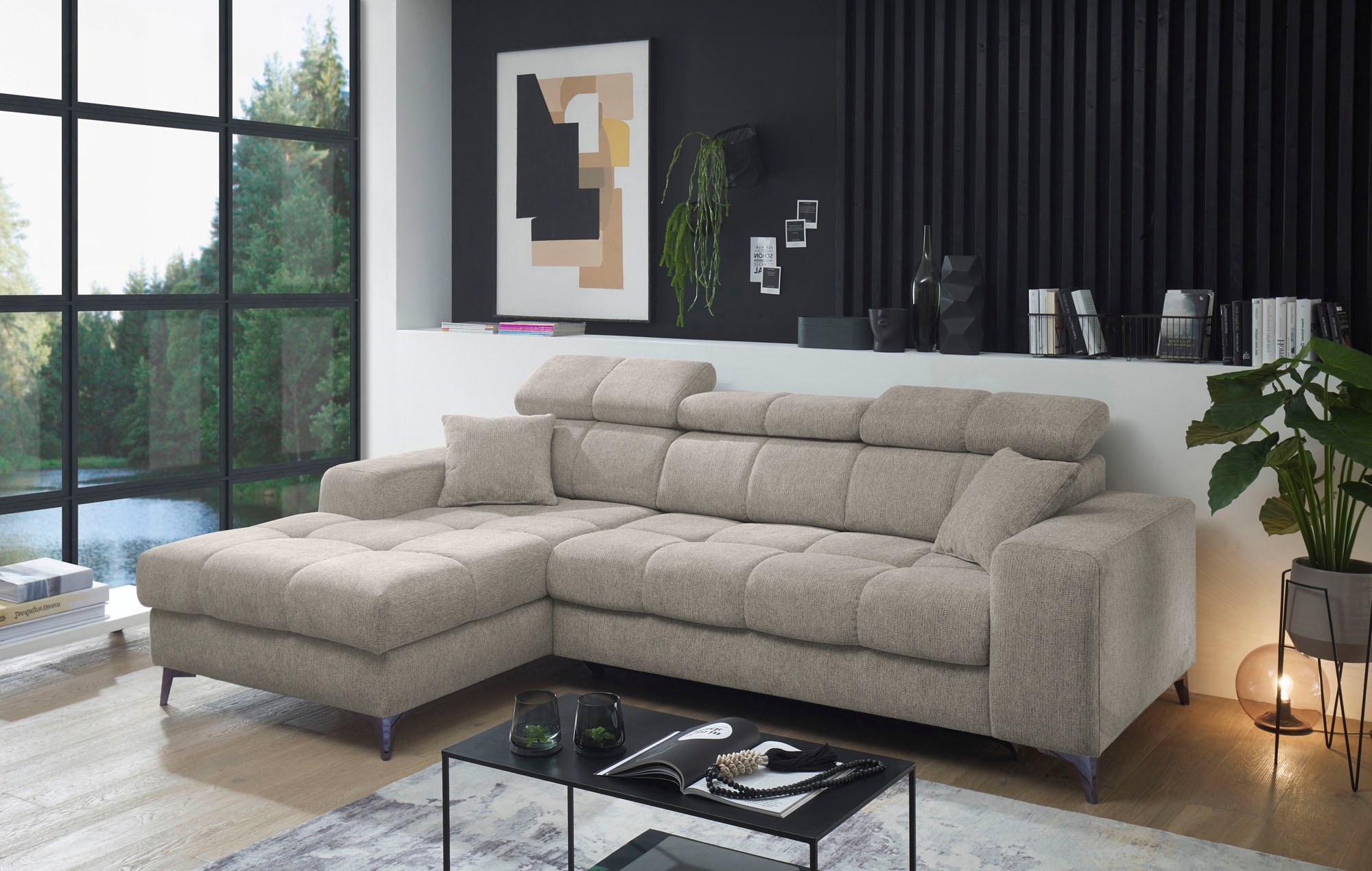 ED EXCITING DESIGN Ecksofa »Sydney L-Form« mit Bettfunktion, Bettkasten, Kopfteilverstellung & 2 Zierkissen