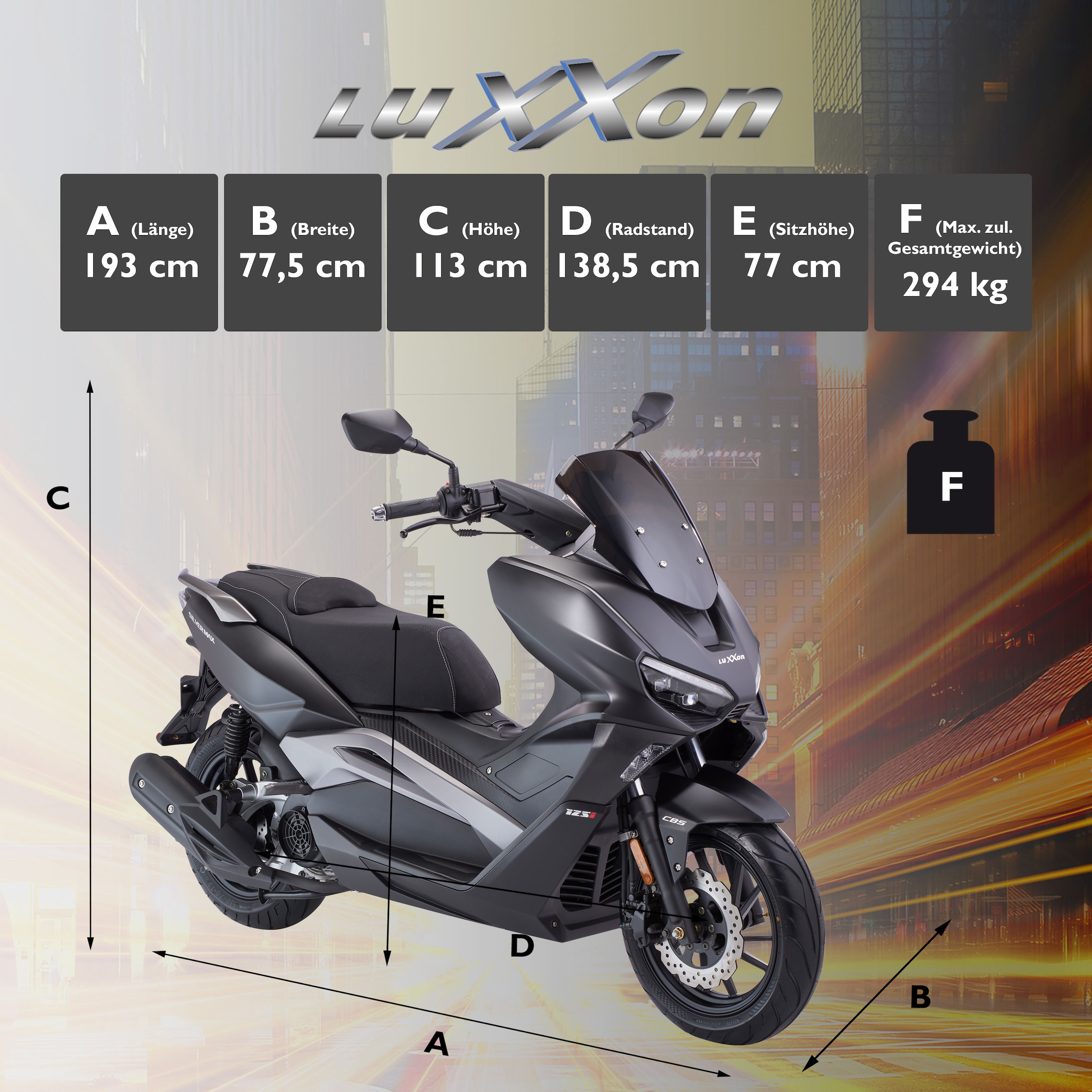 Luxxon Motorrad »Silvermax«, 124,6 cm³, 85 km/h, Euro 5, 10,2 PS