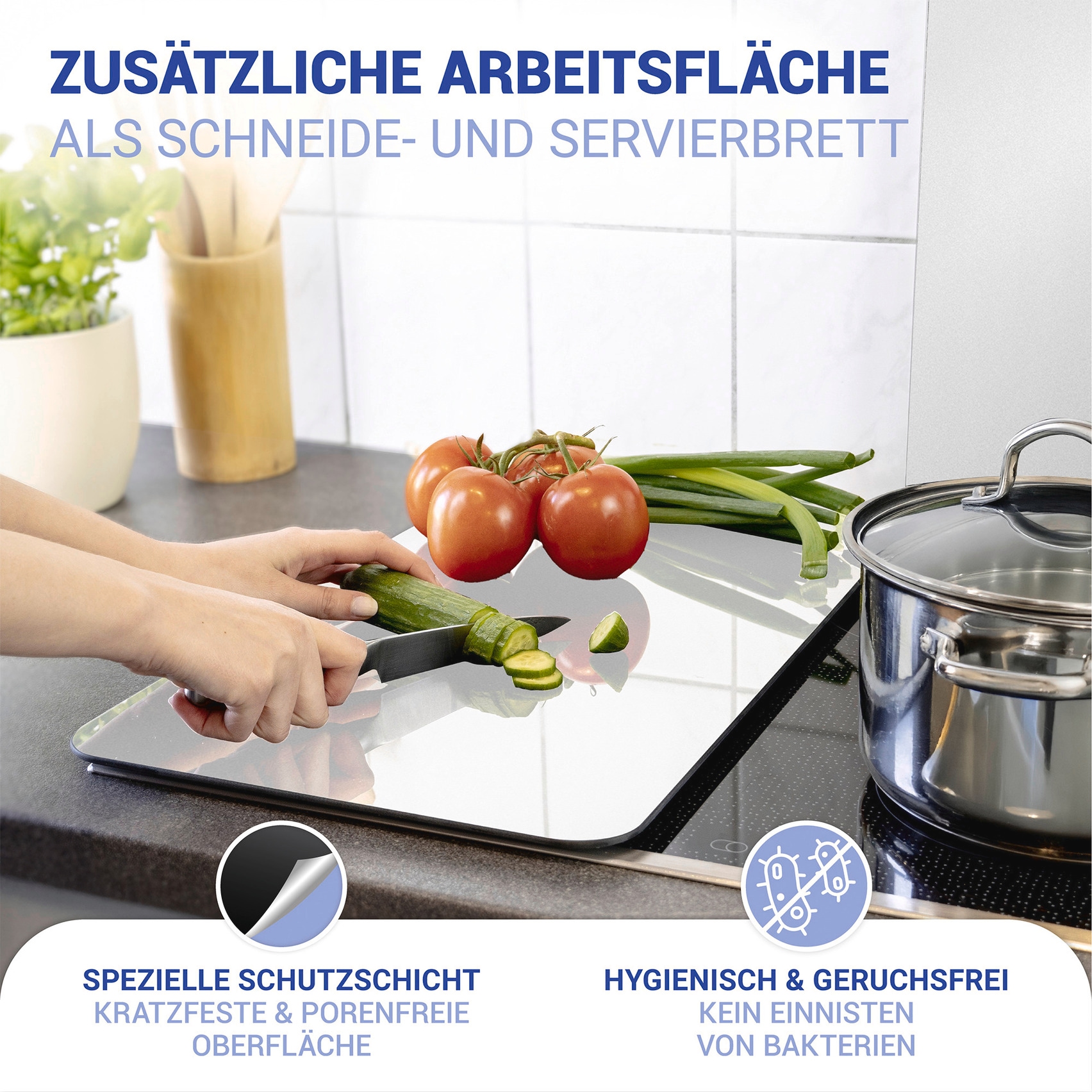 WENKO Herd-Abdeckplatte »Universal Modell Silber«, (Set, 2 tlg.), Herdabdeckung für alle Herdarten, kratzfest, mit rutschfesten Füßen