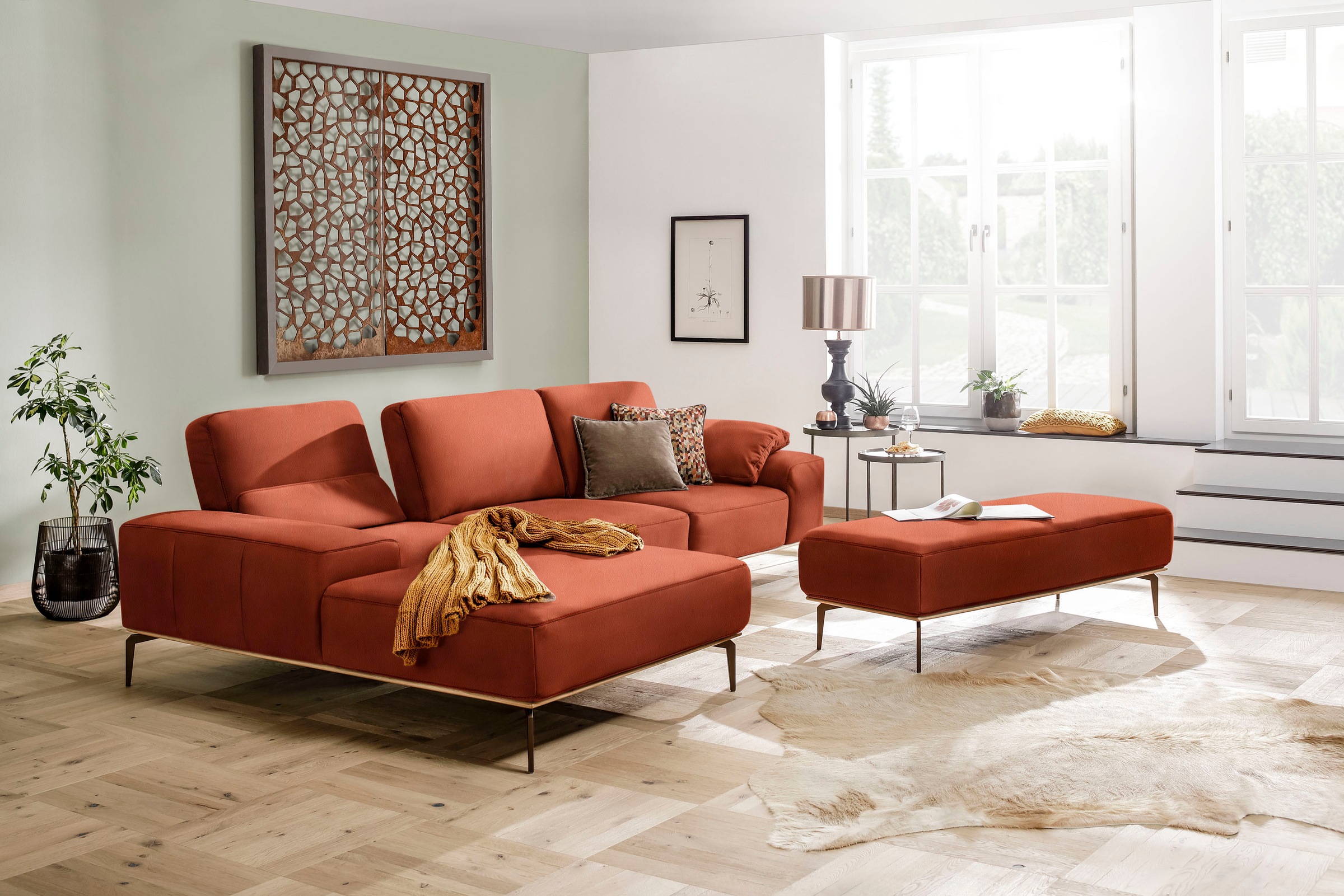 W.SCHILLIG Ecksofa »run, Designsofa mit tollem Sitzkomfort, bequem, L-Form«, mit Holzsockel, Füße in Bronze pulverbeschichtet, Breite 319 cm