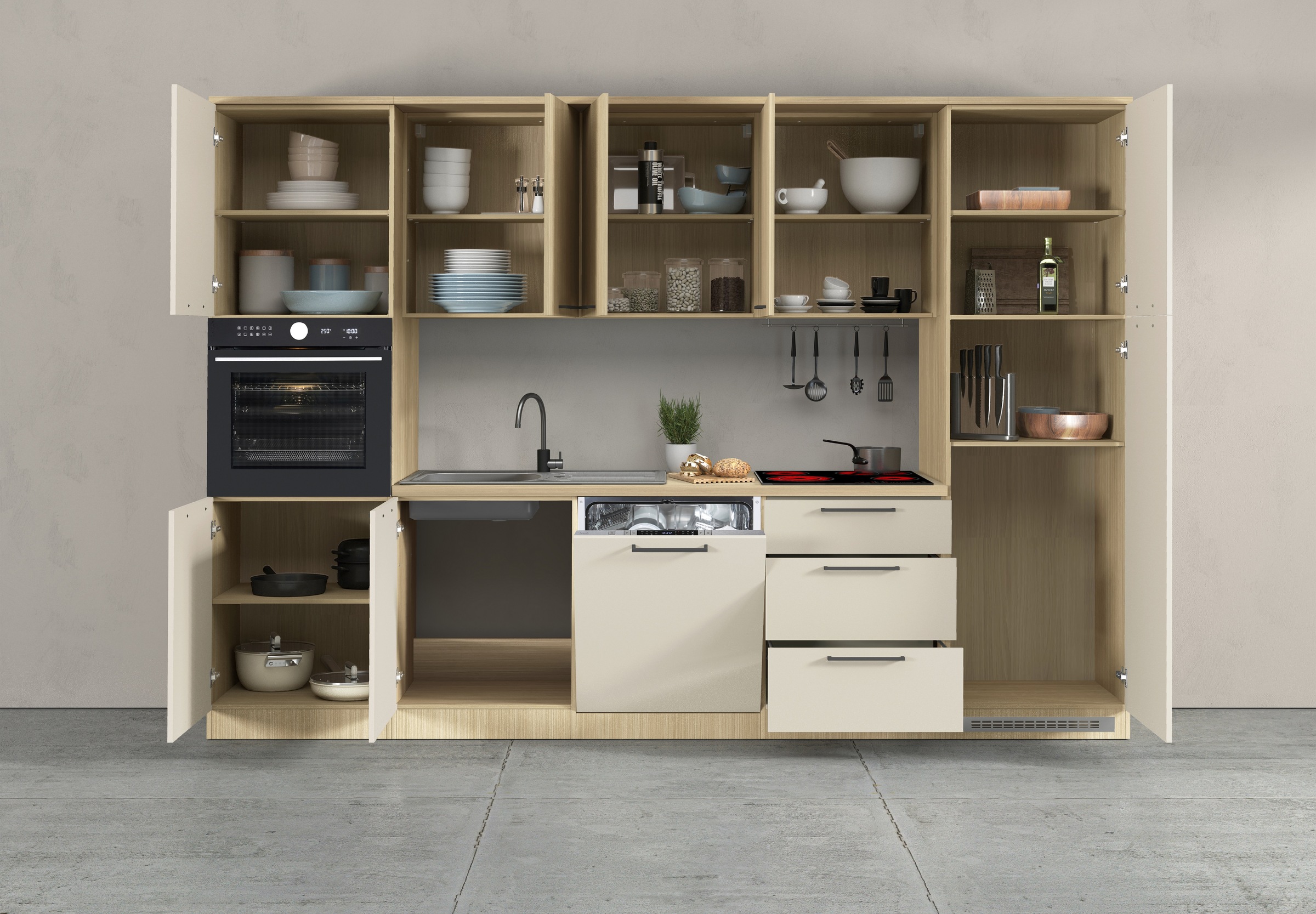 KOCHSTATION Küchenzeile »KS-Luna, Einbauküche, Zeilenküche, Küchenblock« Breite 300 cm, wahlweise mit Hanseatic-E-Geräten