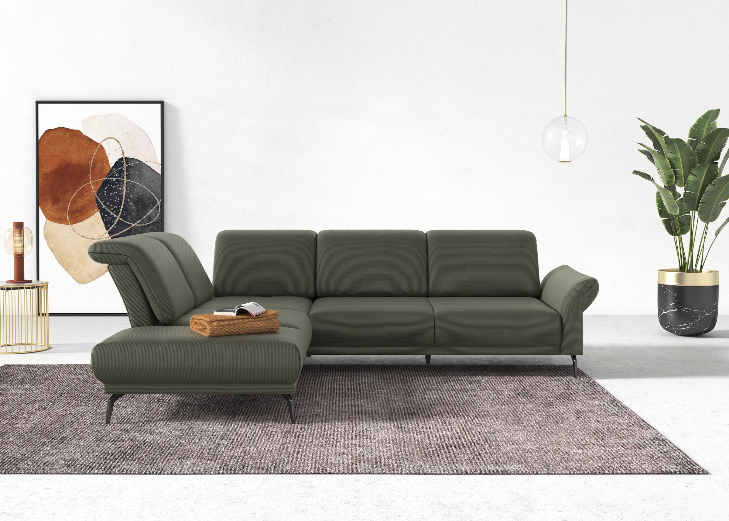 INOSIGN Ecksofa »Coco L-Form«, Sitztiefen-, Arm- und Kopfteilverstellung, Cord-Bezug, Fußhöhe 15 cm