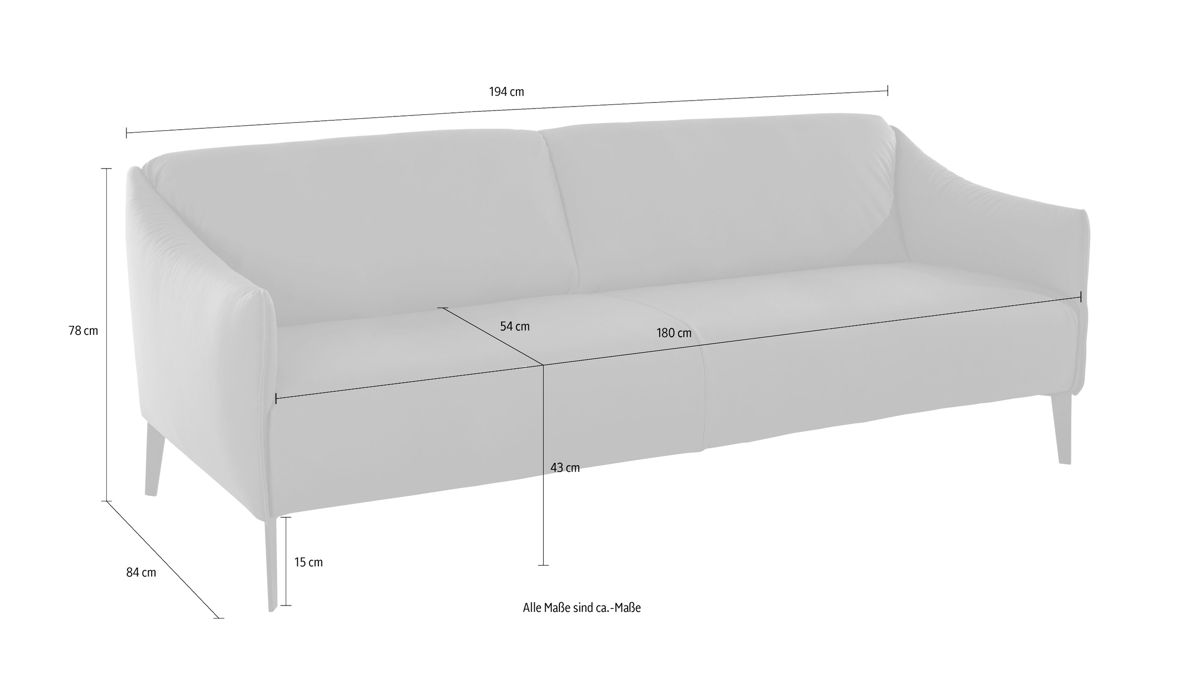 W.SCHILLIG 2,5-Sitzer »sally«, mit Metall-Winkelfüßen in Chrom glänzend, Breite 194 cm