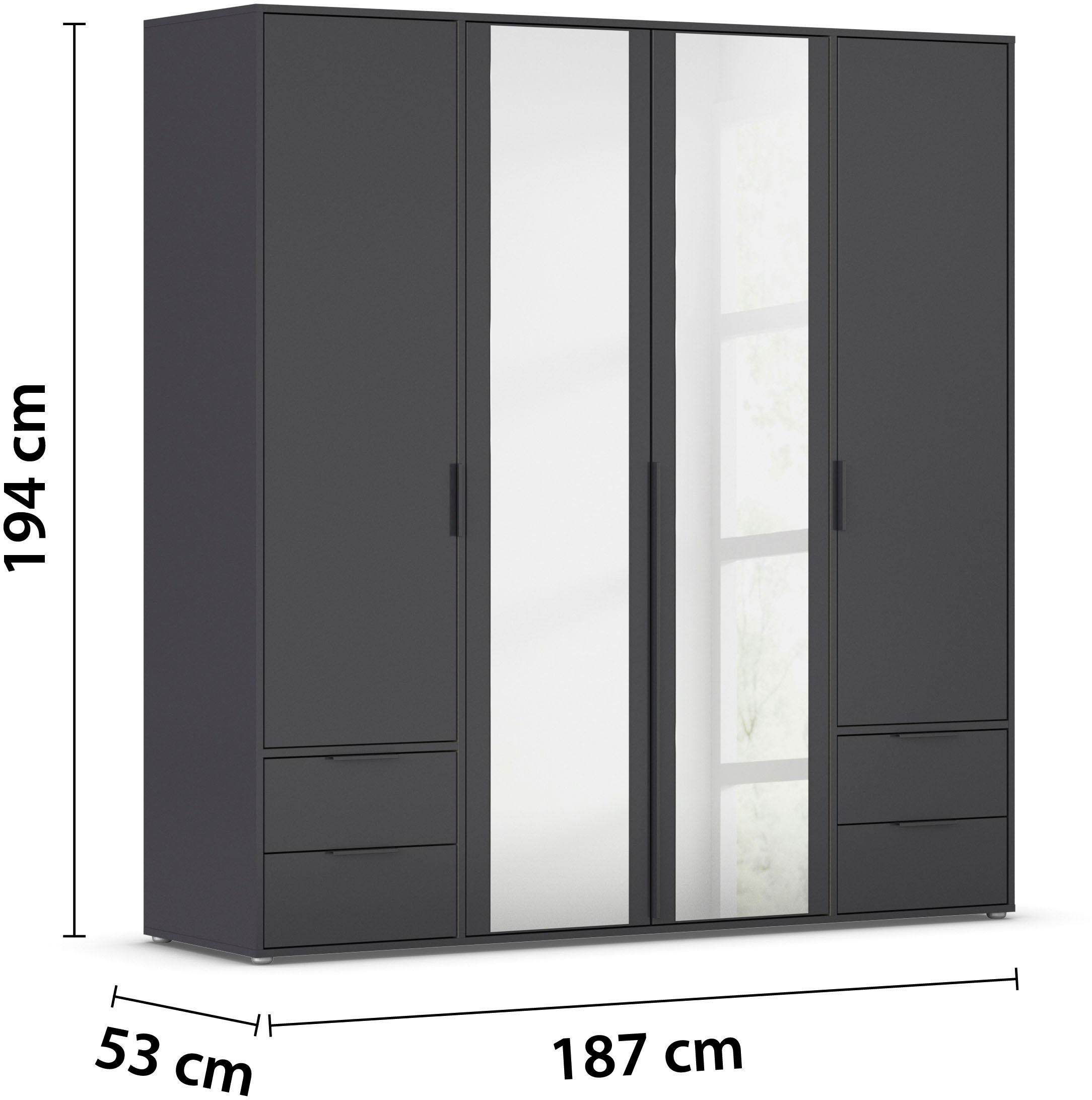rauch Drehtürenschrank »Kleiderschrank Schrank Garderobe Wäscheschrank NAGATA mit Spiegel«, (in 3 verschiedenen Ausstattungen BASIC/CLASSIC/PREMIUM), und Schubladen sowie Stangengriffen TOPSELLER MADE IN GERMANY