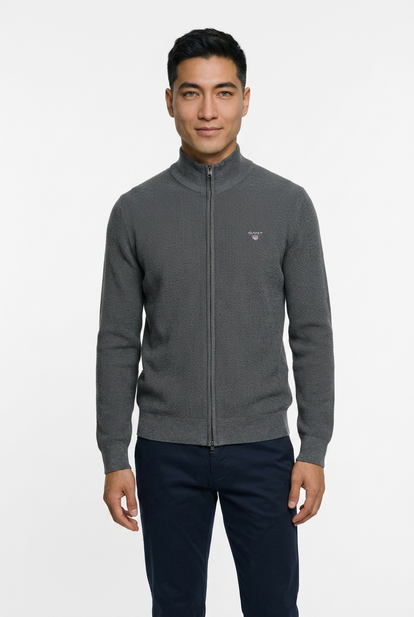 Gant Strickjacke »MICRO TEXTURED COTTON ZIP« Regular fit mit Stehkragen