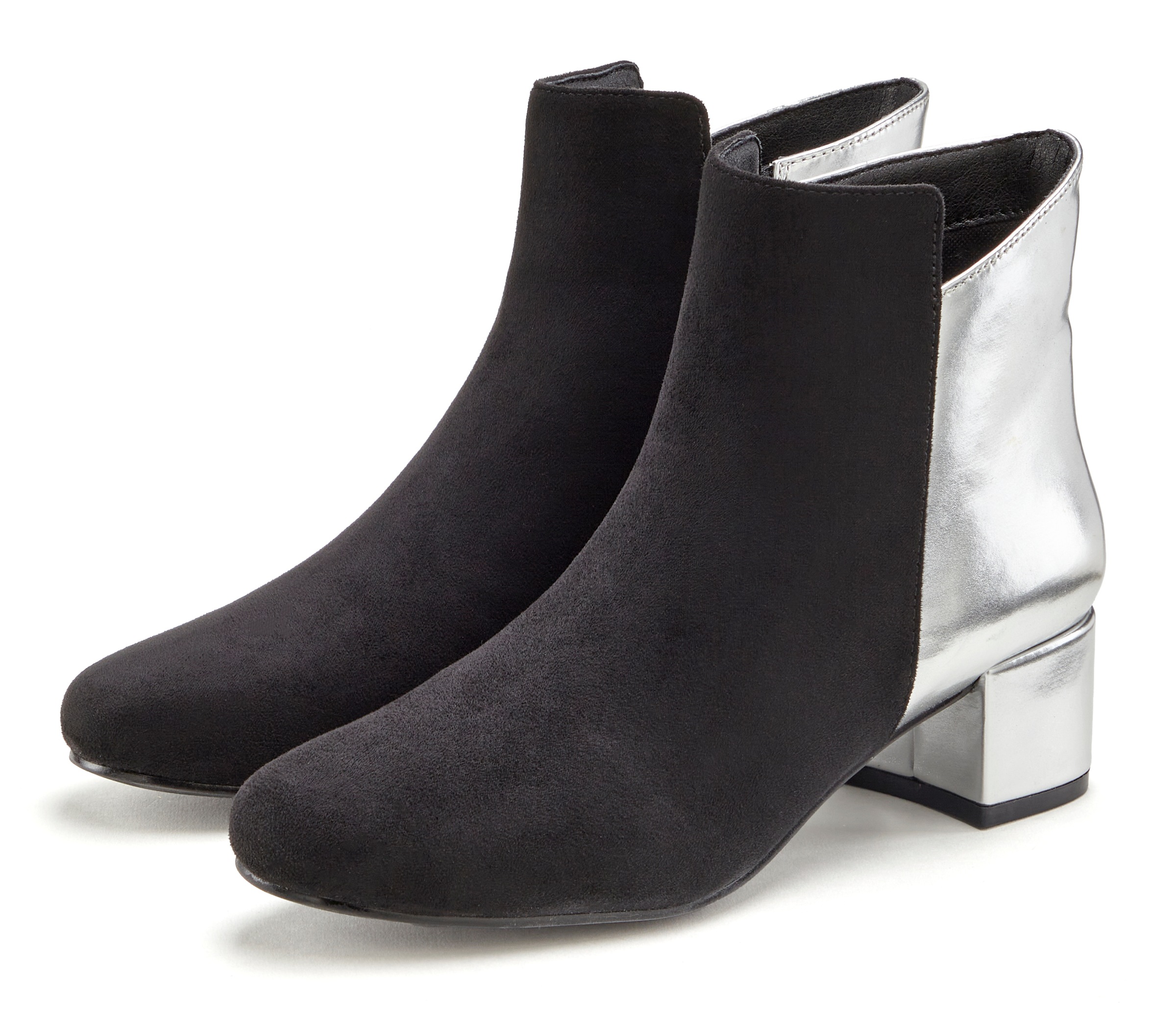 Stiefelette mit komfortablem Blockabsatz, Stiefel, Boots VEGAN, Gr. 38, schwarz / silber
