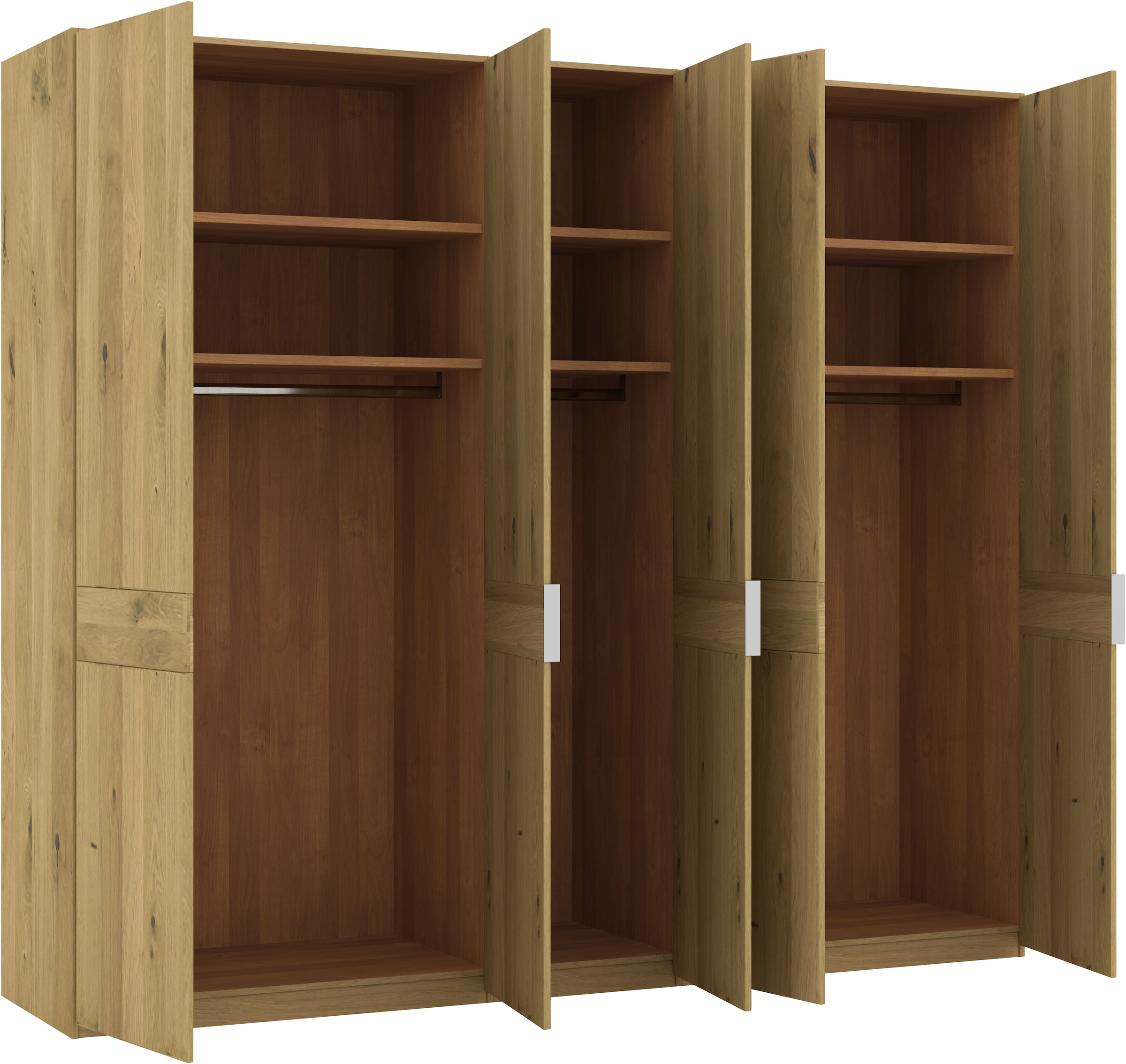 Musterring Drehtürenschrank »Savona, Kleiderschrank, Schrank, Garderobe, teilmassiv Eiche«, (mit Türdämpfern, in 5 Breiten & 2 Höhen, extra Böden, MADE IN GERMANY), Türen in Bianco-Eiche massiv, mit Querriegel, verschiedene Größen