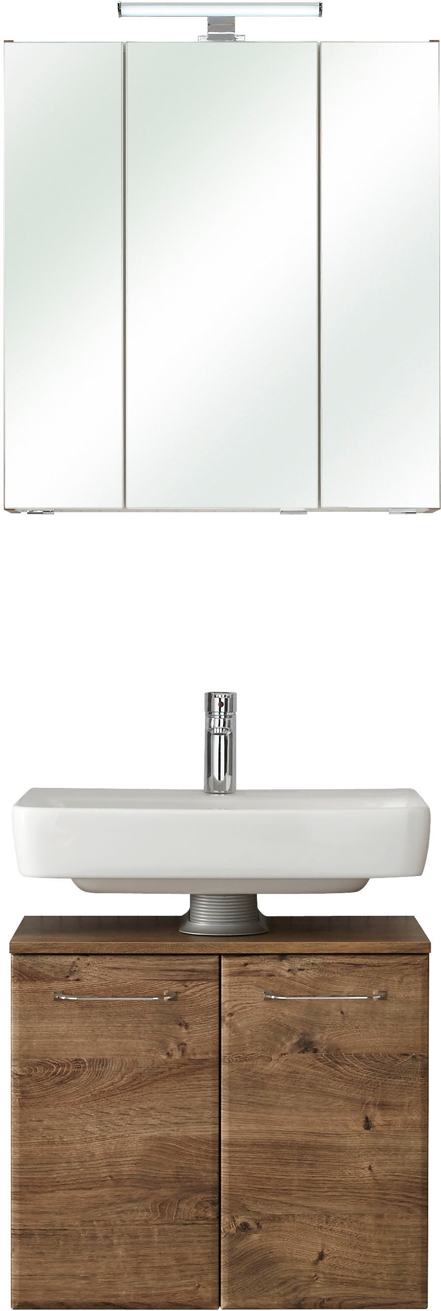 Saphir Badmöbel-Set »Quickset 2-teilig, Waschbeckenunterschrank und LED-Spiegelschrank«, (Set), ohne Waschbecken, inkl. Türdämpfer, 5 Türen, 6 Einlegeböden
