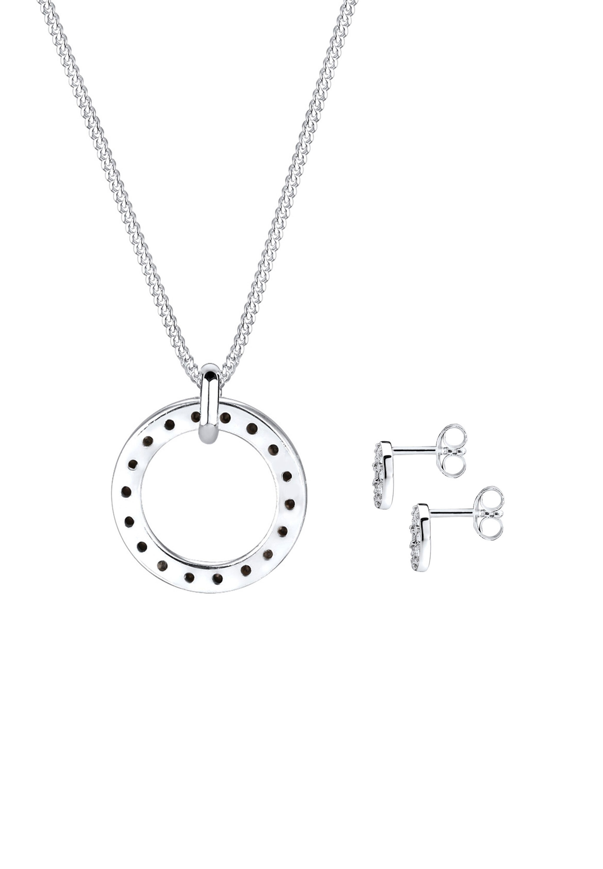 Elli Schmuckset »Kreis Kristalle Ohrring Halskette Set 925 Silber«