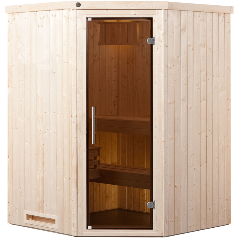 WEKA Sauna »Element-Ecksauna KIRUNA 1« vorgefertigte Elemente, moderne Ganzglastür, Eckeinstig natur 0