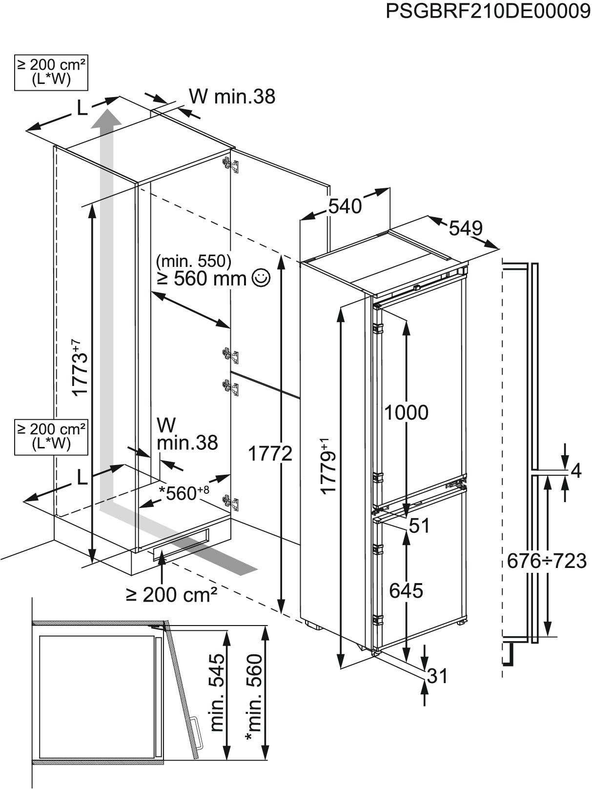 AEG Einbaukühlgefrierkombination Serie 6000 »TSC6N183ES« 177,9 cm hoch 54 cm breit 98 L, LowFrost-weniger Eisbildung, Schnellgefrierfunktion, Schlepptür