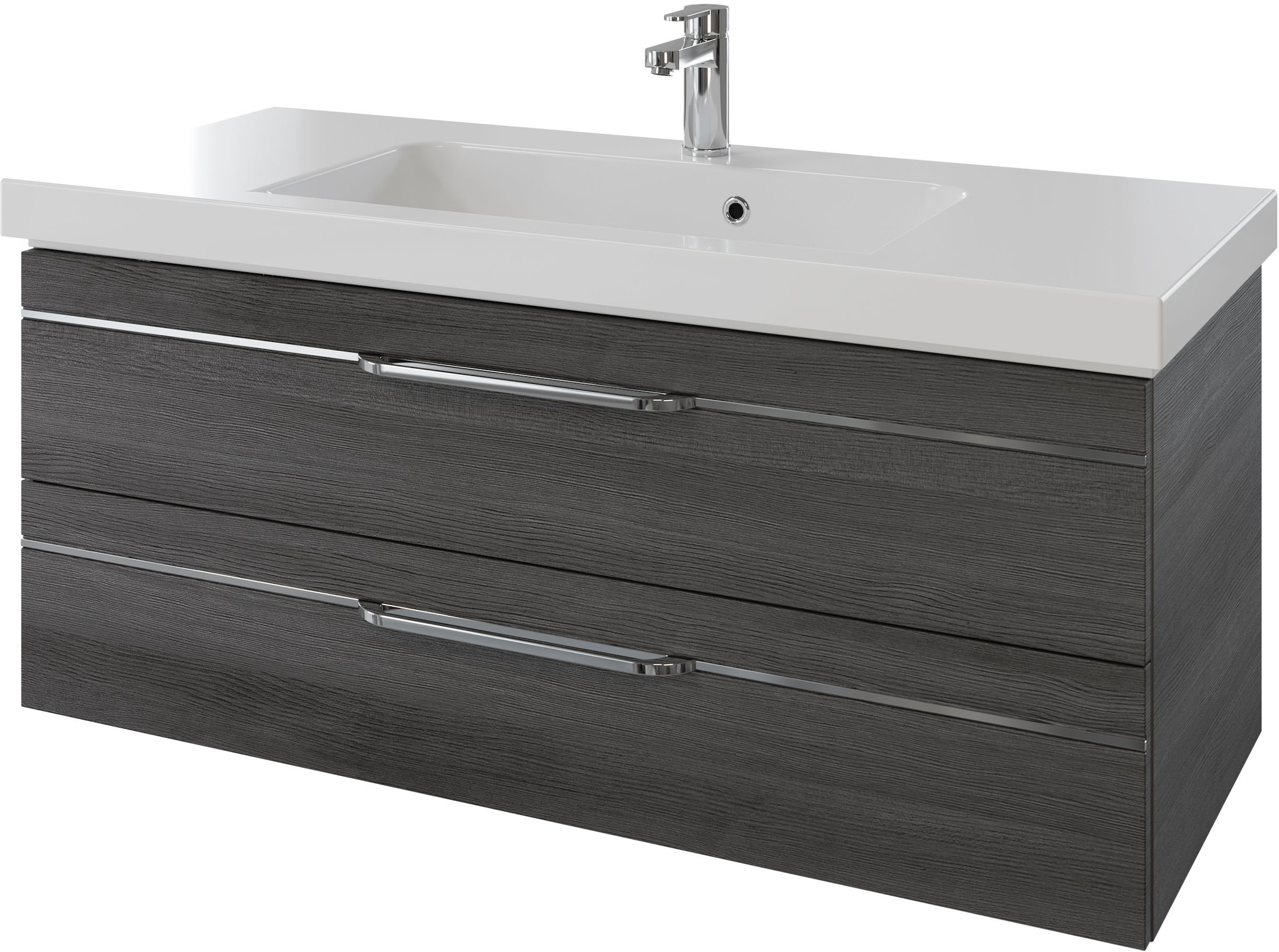 Saphir Badmöbel-Set »Balto 2-teilig Mineralmarmor-Waschtisch mit LED-Spiegel, 123 cm breit«, (2 St.), Waschplatz mit 2 Schubladen, Badschrank inkl. Schubladendämpfer