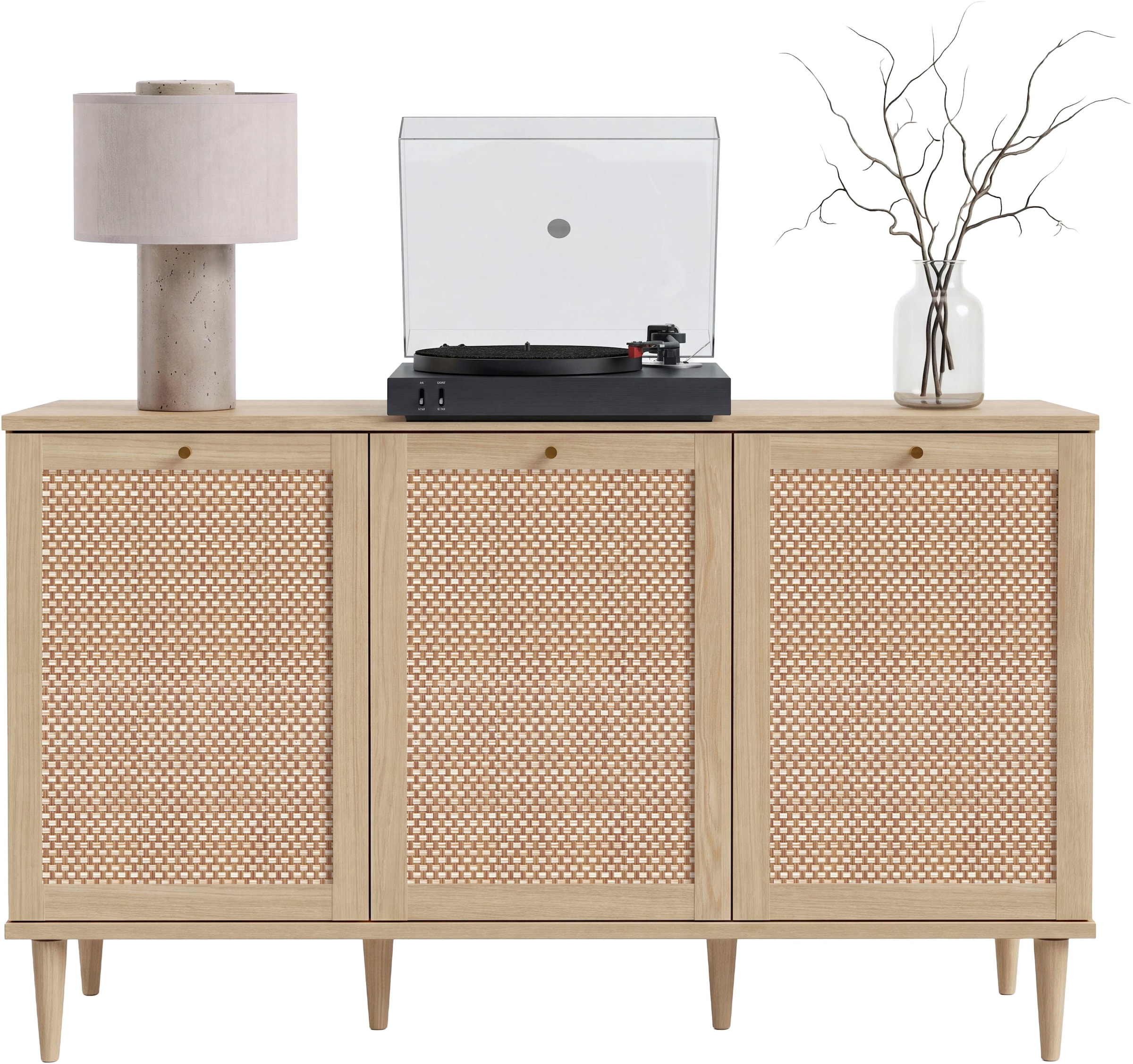 OTTO home Sideboard »ELLIAN mit  Wiener Geflechtoptik, 3 Türen« Holzfüße, Metallgriffe, Made in EU, viel Stauraum, FSC® zertifiziert