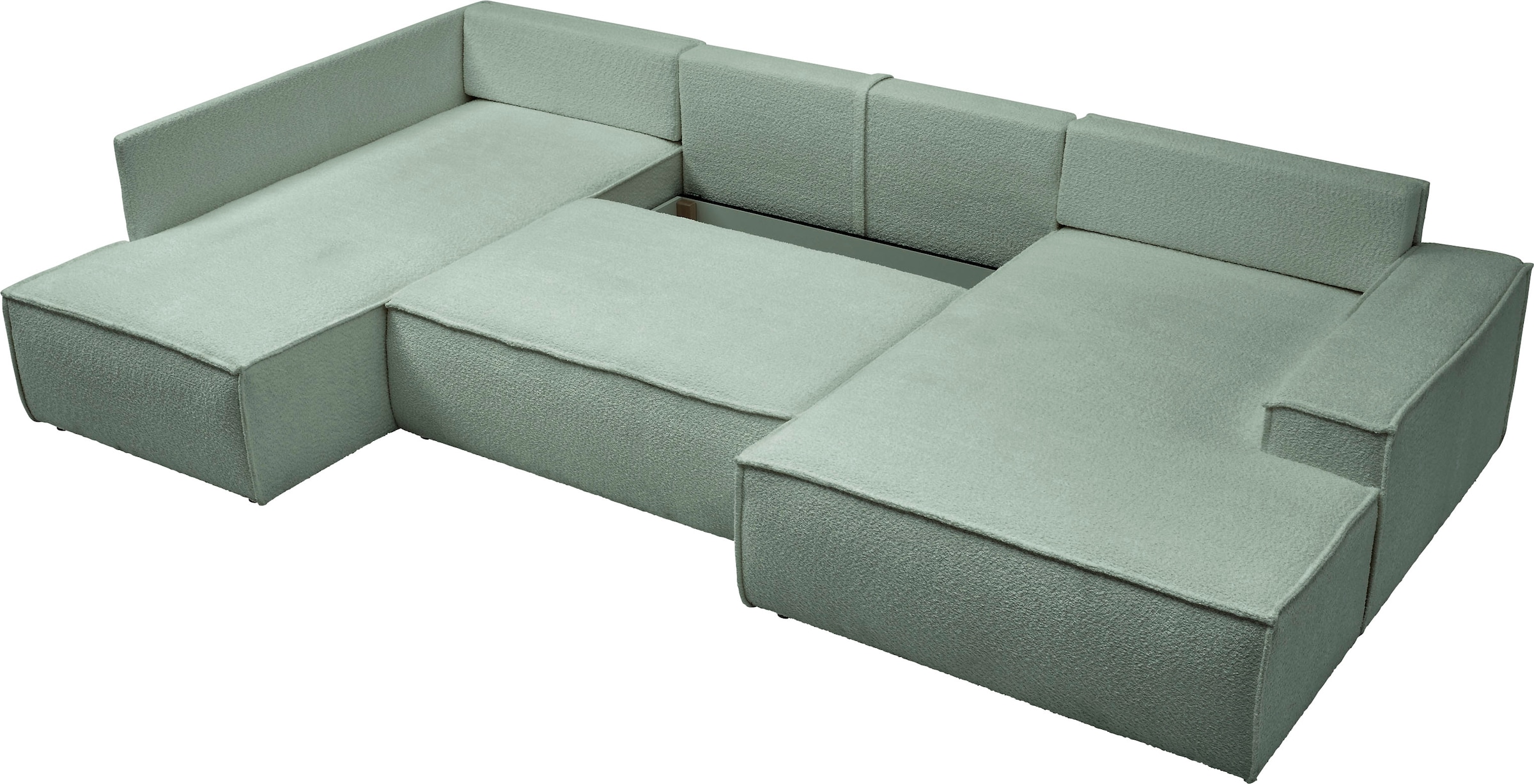 andas Wohnlandschaft »FINNLEY U-Form XXL 329 cm, Schlafsofa, Schlaffunktion m. Bettkasten«, (194/139 cm), Bouclé, Struktur und Cord