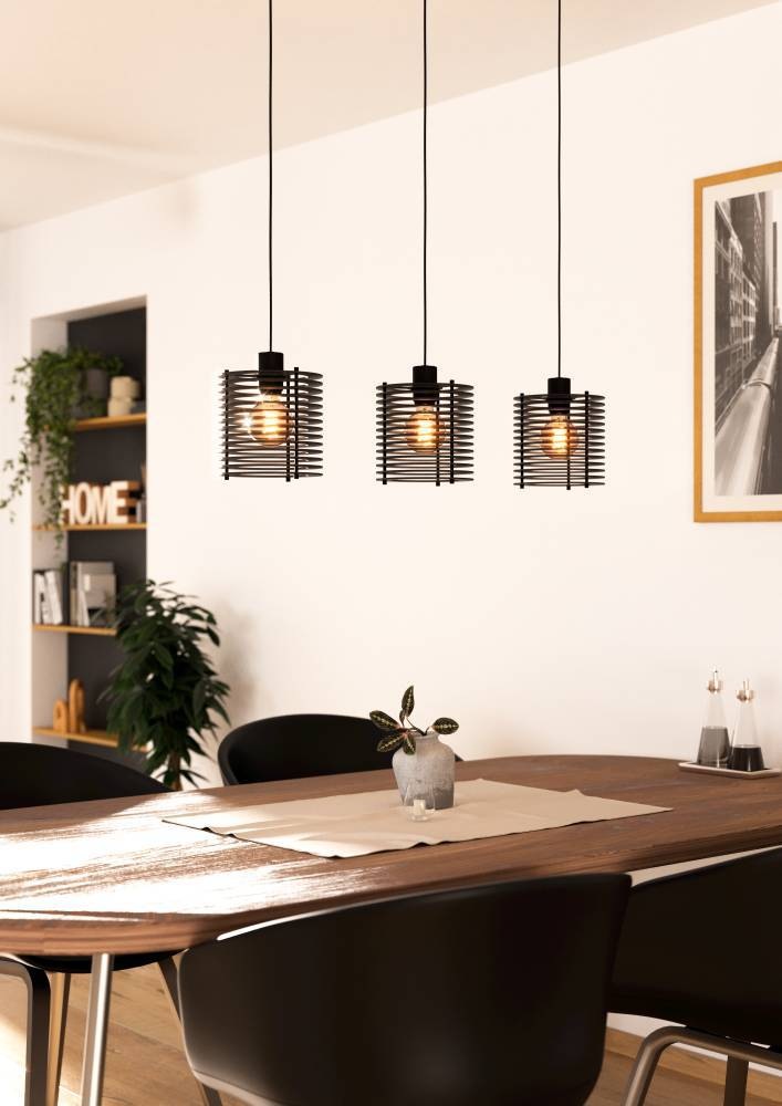 EGLO Hängeleuchte »SEGOVIA«, 3 flammig, Leuchtmittel E27 | ohne Leuchtmittel, Pendelleuchte, Metall und Holz in Schwarz, E27 Fassung, L 88 cm
