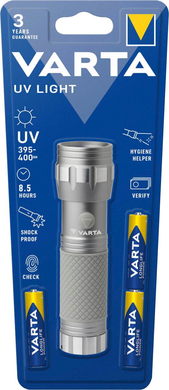 VARTA Taschenlampe »UV Licht« Set,  Leuchte macht Unsichtbares sichtbar Hygienehilfe mit Schwarzlicht