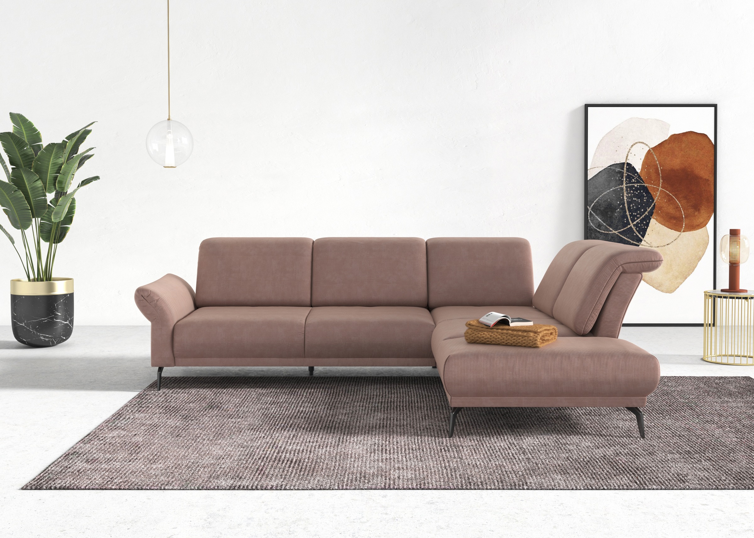 INOSIGN Ecksofa »Coco L-Form«, Sitztiefen-, Arm- und Kopfteilverstellung, Cord-Bezug, Fußhöhe 15 cm