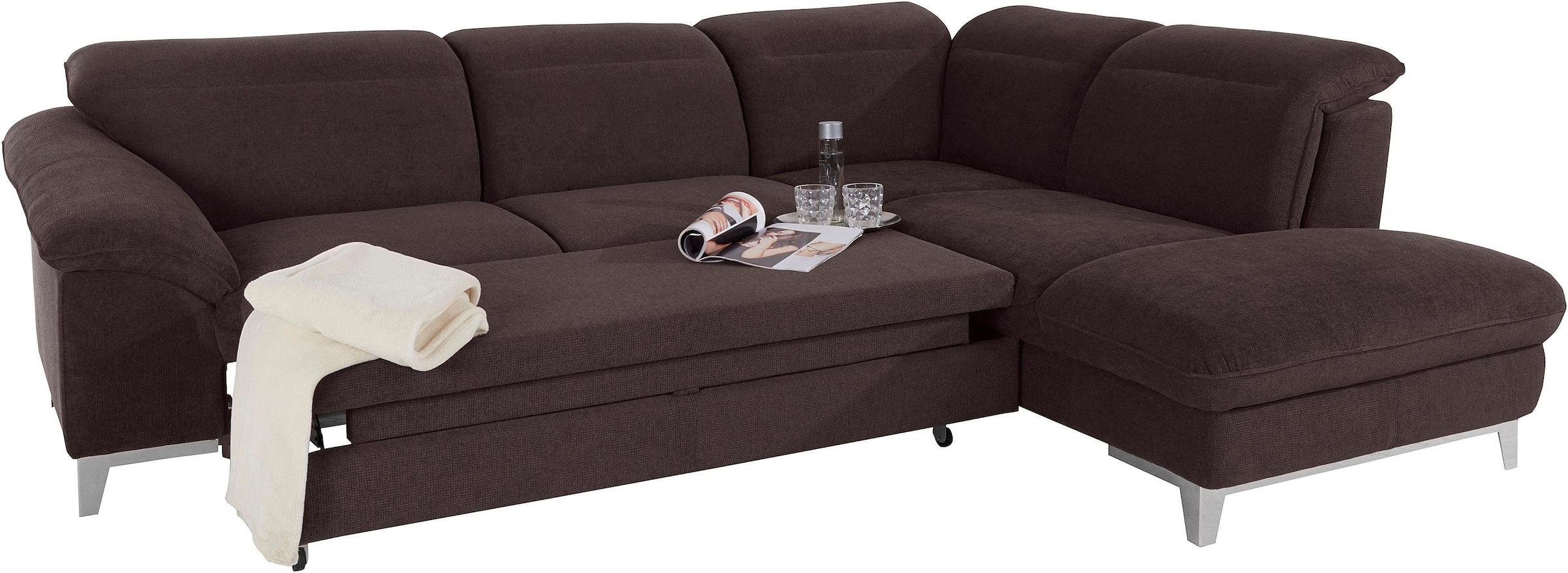 COTTA Polstergarnitur »Teresa L-Form« Set,  Set bestehend aus: Ecksofa mit Kopfteilverstellung & Hocker