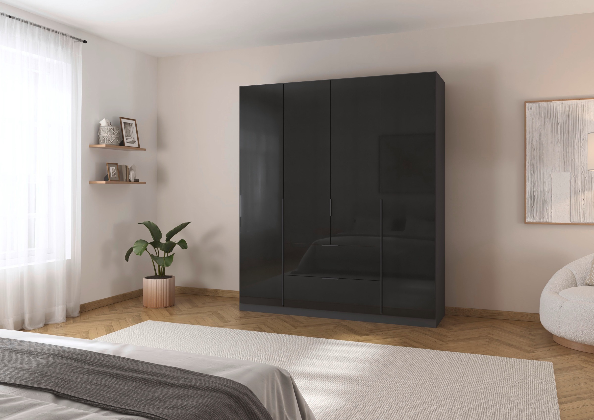 rauch Drehtürenschrank »Kleiderschrank Schrank Garderobe AGORDO mit Dekor- oder Hochglanzfront«, (in zwei Griff-Farben mit Dekor- oder Hochglanzfront), mit Außenschubkästen, in 6 Breiten und 2 Höhen MADE IN GERMANY