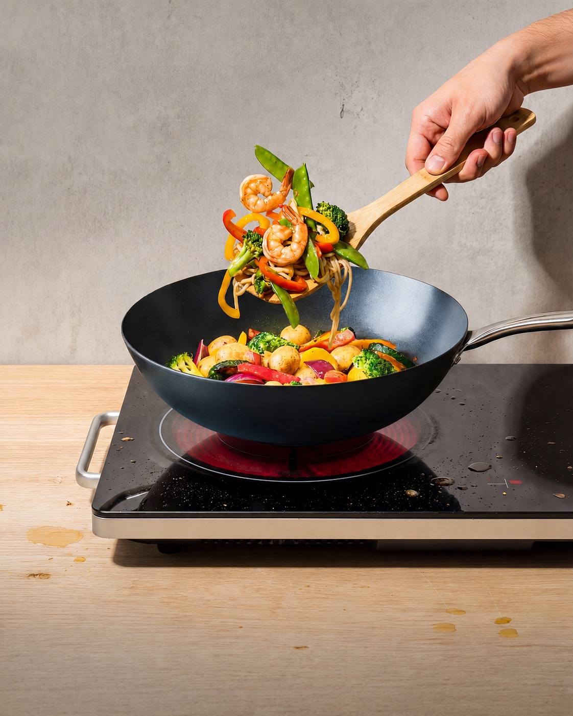 Cosy & Trendy Wok »Fusion Pro Wokpfanne Ø 30 cm« Karbon-Stahl Set, 5 tlg. Keramikbeschichtung und Bambusspateln, für alle Herdarten