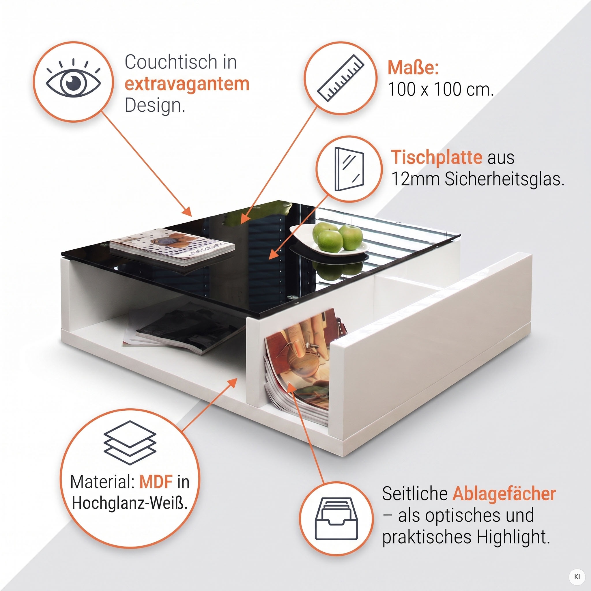 SalesFever Couchtisch »Eleganter Wohnzimmertisch« Praktisch mit integriertem Seiten-Magazinfach