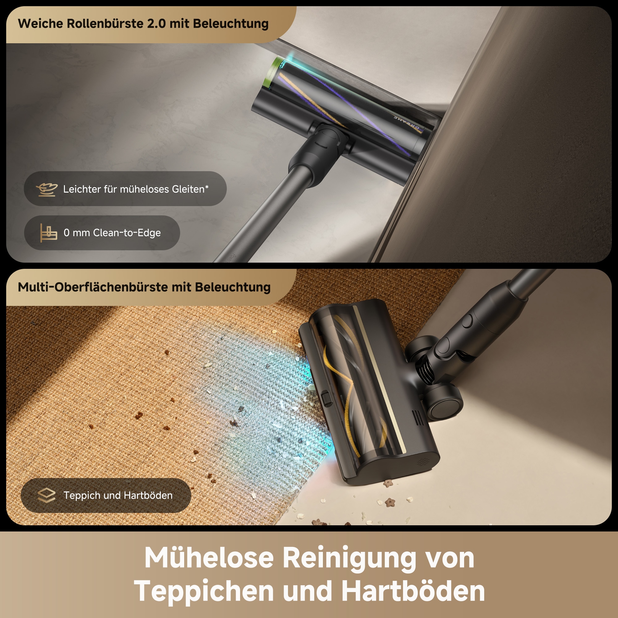 Dreame Akku-Stielstaubsauger »R20 Slim« 190 AW, beleuchtete Bürsten, HEPA-Filter