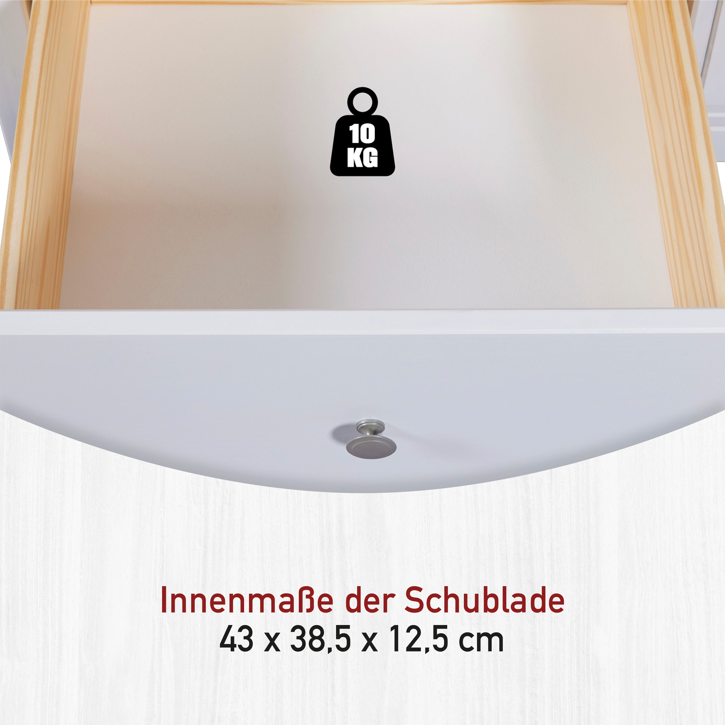 Inter Link Couchtisch »Pinora aus massiver Kiefer, weiss lackiert, 110 x 70 x 47 cm« 1 Stk. tlg. Salontisch im modernem Skandi Look, mit 2 Schubladen