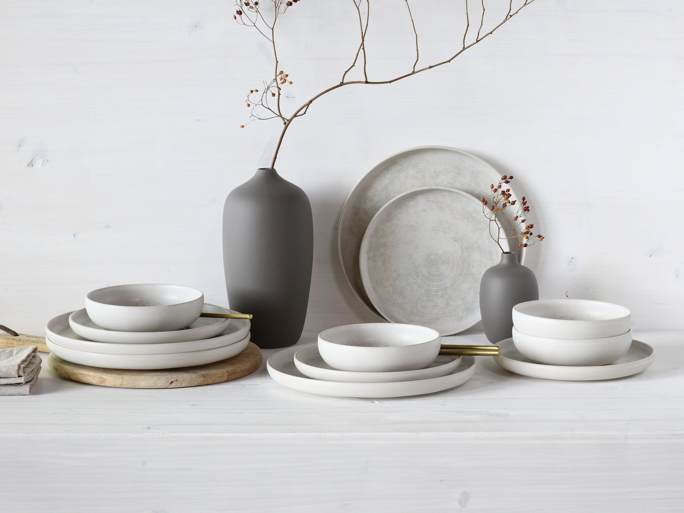 CreaTable Teller-Set »Uno Athena, Tellerset 12-tlg« Ringe-Relief, Vintage Style