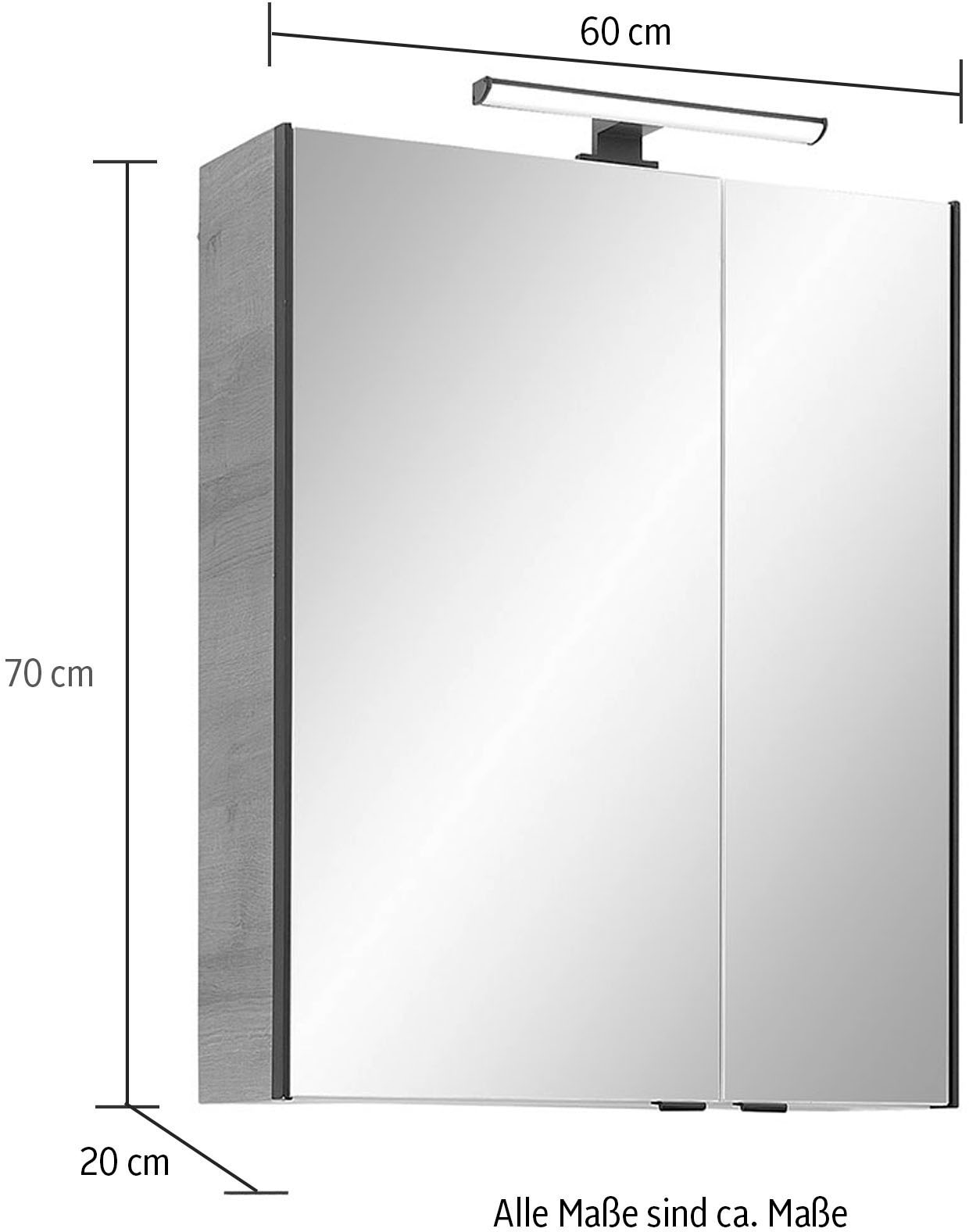 Saphir Badezimmerspiegelschrank »Quickset 395 Badschrank, 2 Spiegeltüren, 2 Einlegeböden, 60 cm breit«, inkl. LED-Beleuchtung, Türdämpfer, Schalter-/Steckdosenkombination