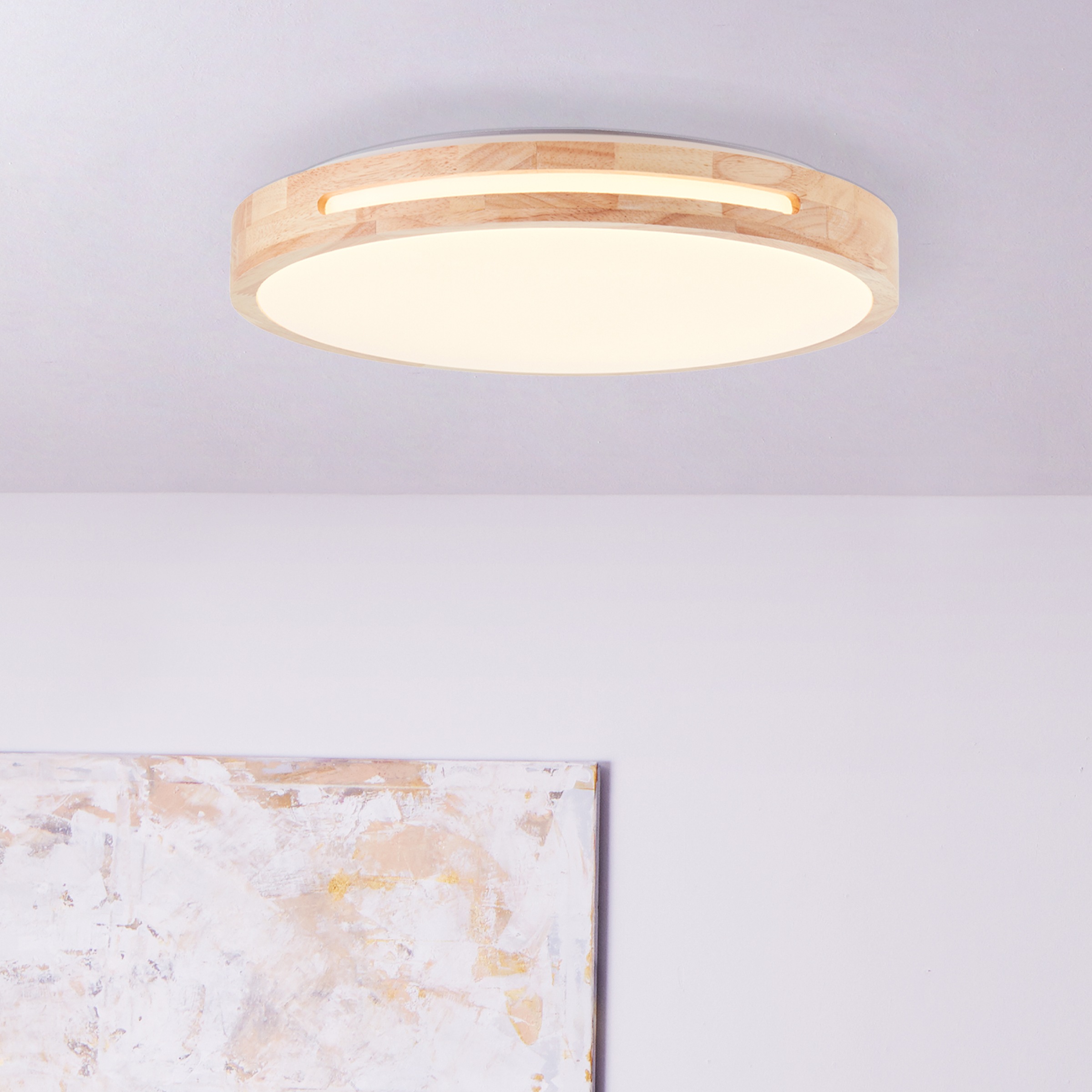 Brilliant LED Deckenleuchte »Woodbury«, 1 flammig, Mit Holzrahmen, Ø 39 cm, 2100 lm, 2700 K, Holz/Kunststoff