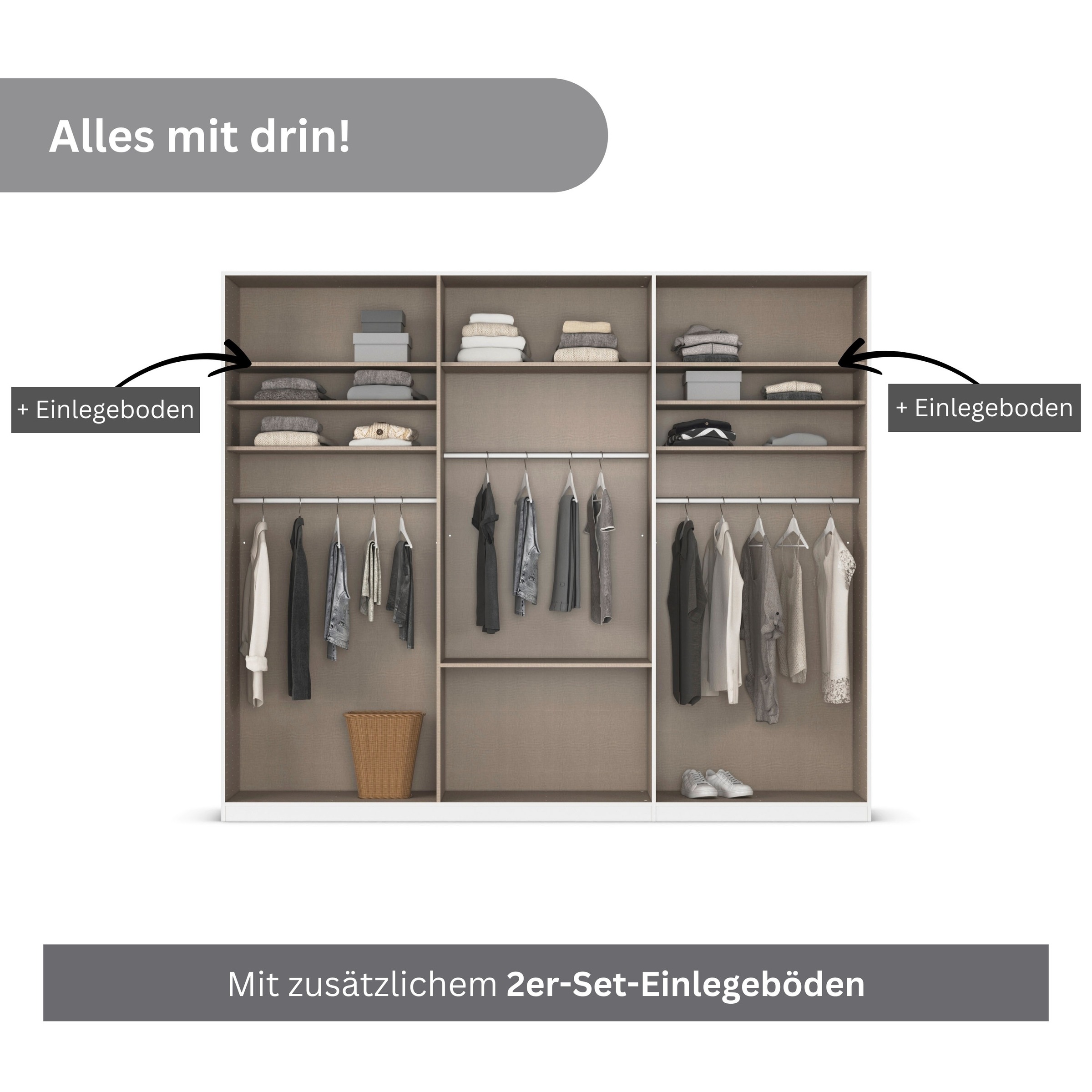 rauch Drehtürenschrank »Kleiderschrank Schrank Garderobe AGORDO mit Dekor- oder Hochglanzfront«, mit Außenschubkästen, in 6 Breiten und 2 Höhen MADE IN GERMANY