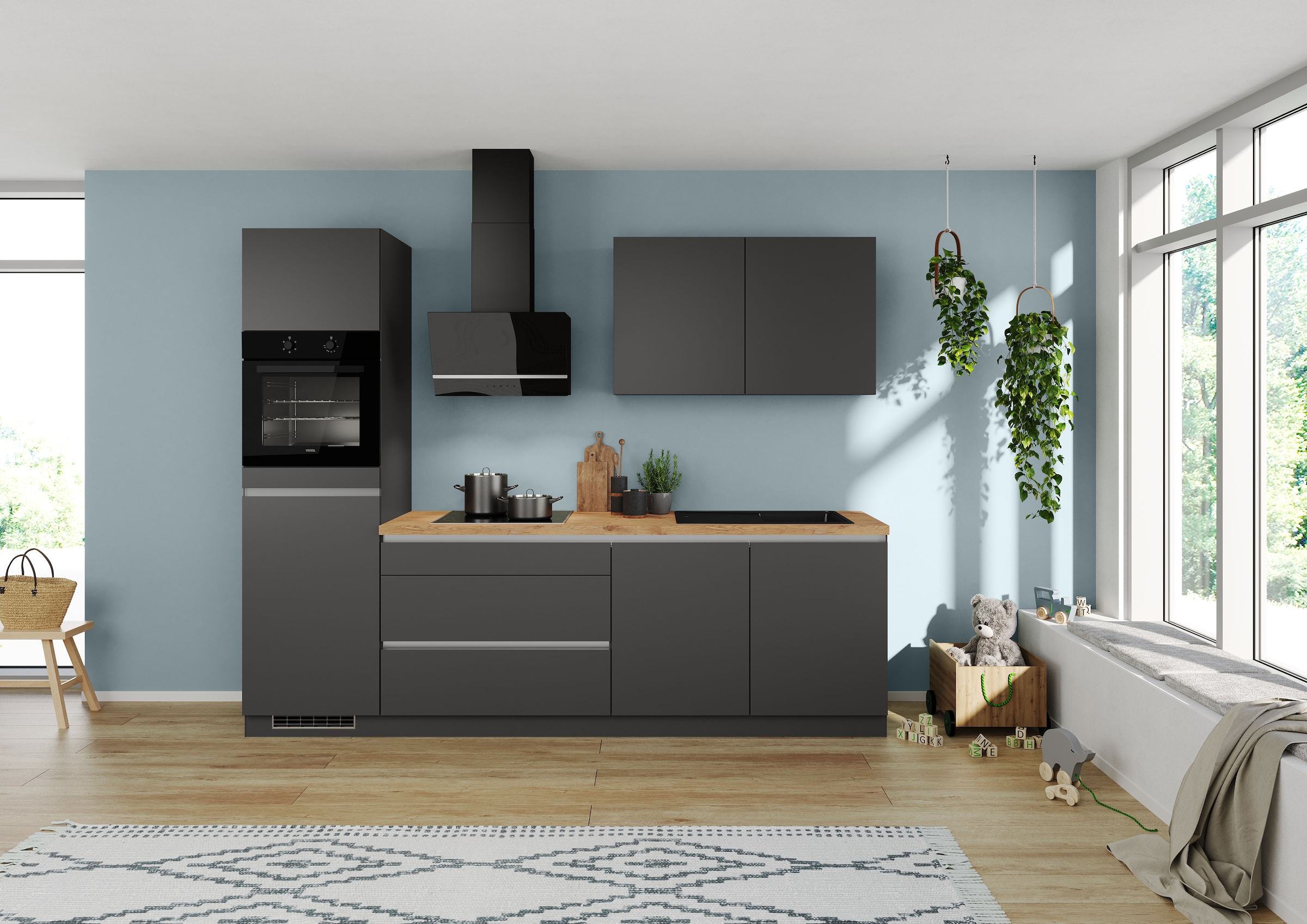 IMPULS KÜCHEN Küchenzeile »"Dublin", Ausrichtung wählbar, Schubkästen mit Soft-Close,«, vormontiert, wahlweise mit E-Geräten, mit Vollauszug, Breite 280 cm