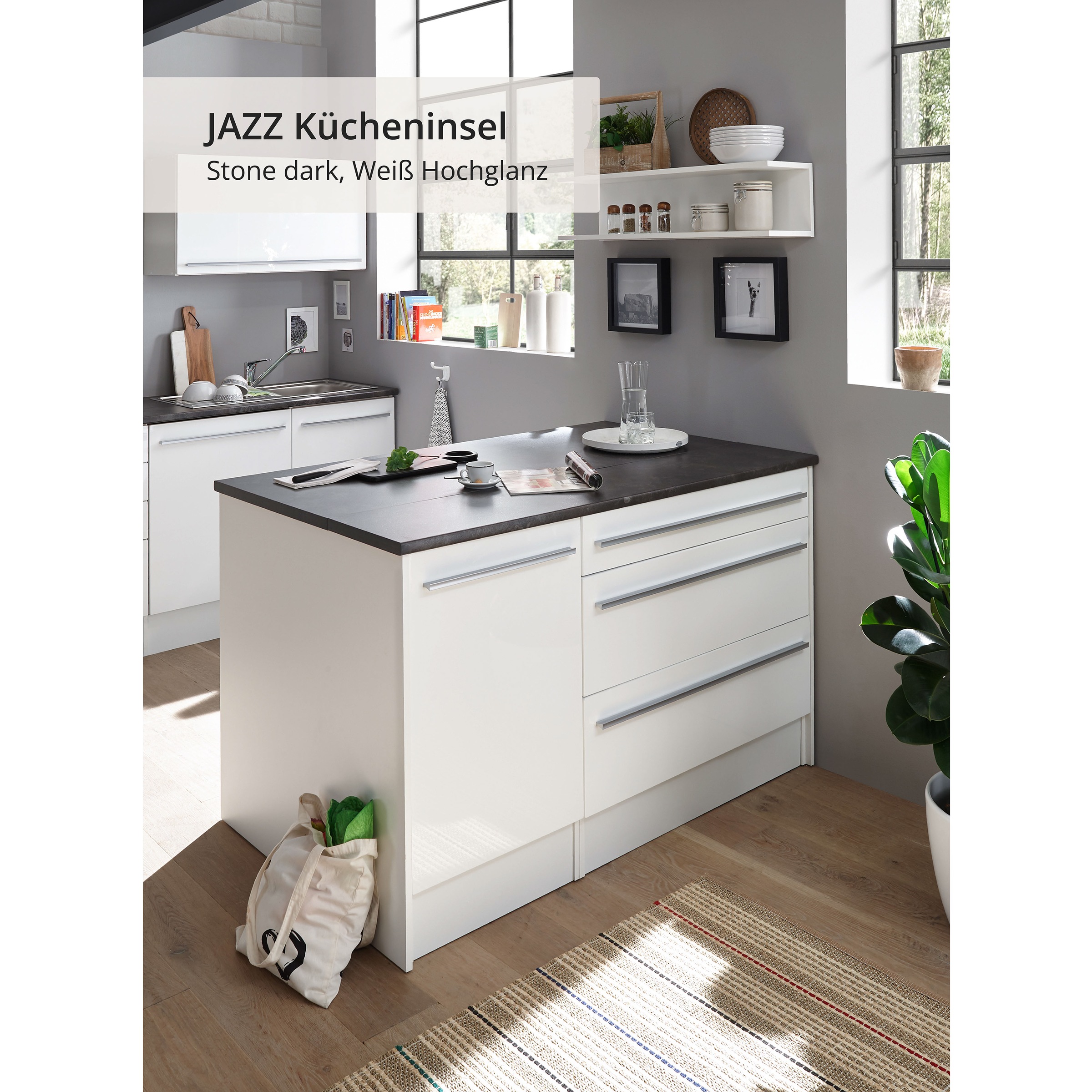 BASIC by Balculina Kücheninsel »Jazz Kücheninsel«, Breite 145 cm, Türen und Schubkästen