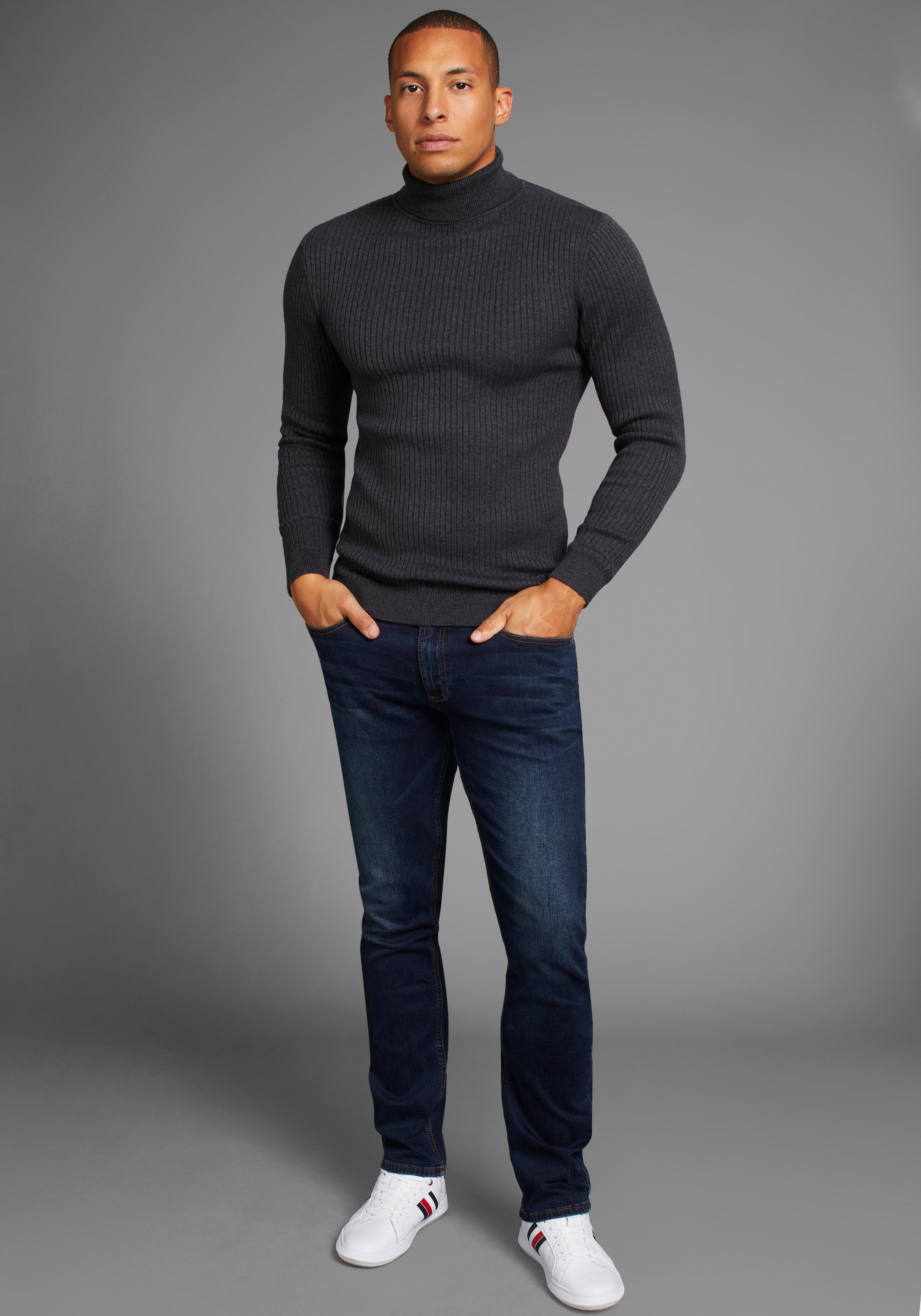 Bruno Banani Rollkragenpullover, in Rippenqualität