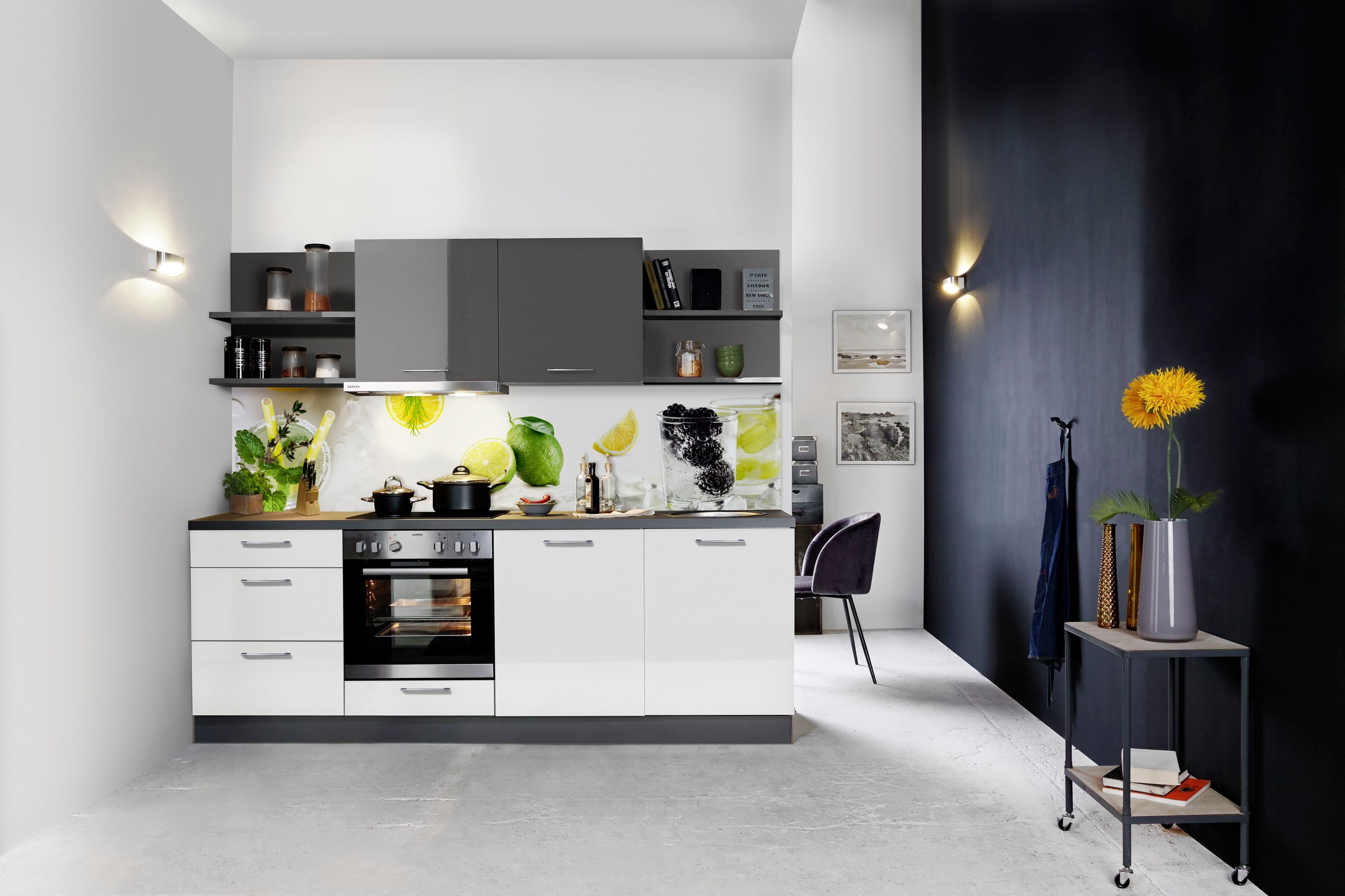 KOCHSTATION Küchenzeile »"KS-Jena", vormontiert, Breite 240 cm«, mit Soft-Close-Funktion, wahlw. mit E-Geräten inkl. Geschirrspüler