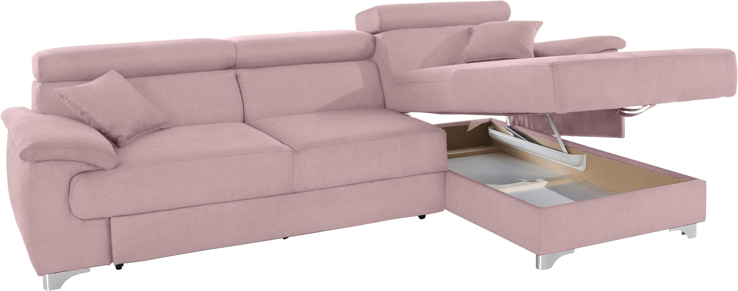 DOMO collection Ecksofa »Mira, inklusive Kopfteilverstellung für mehr Wohlfühlkomfort, L-Form«, wahlweise mit Bettfunktion und Bettkasten, elegant und modern