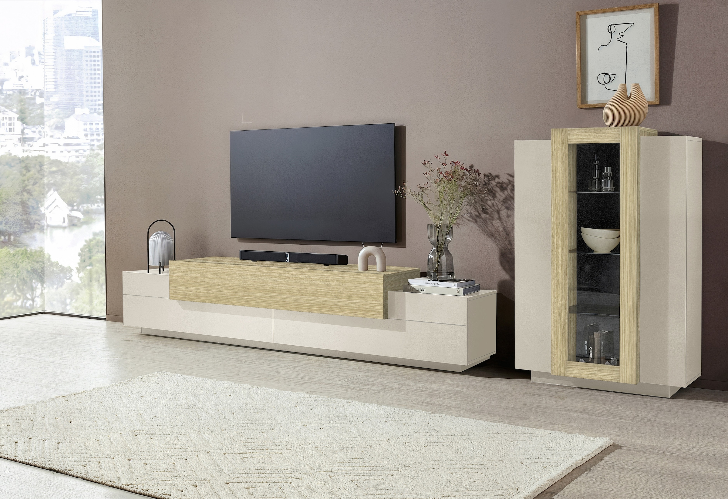 Home affaire Vitrine »Coro, Vitrine, Glasvitrine, Vitrinenschrank, Stauraumvitrine« 3 Türen davon 1 Glastür, 9 Fächer, Doppeltiefe,  Höhe 120,5cm