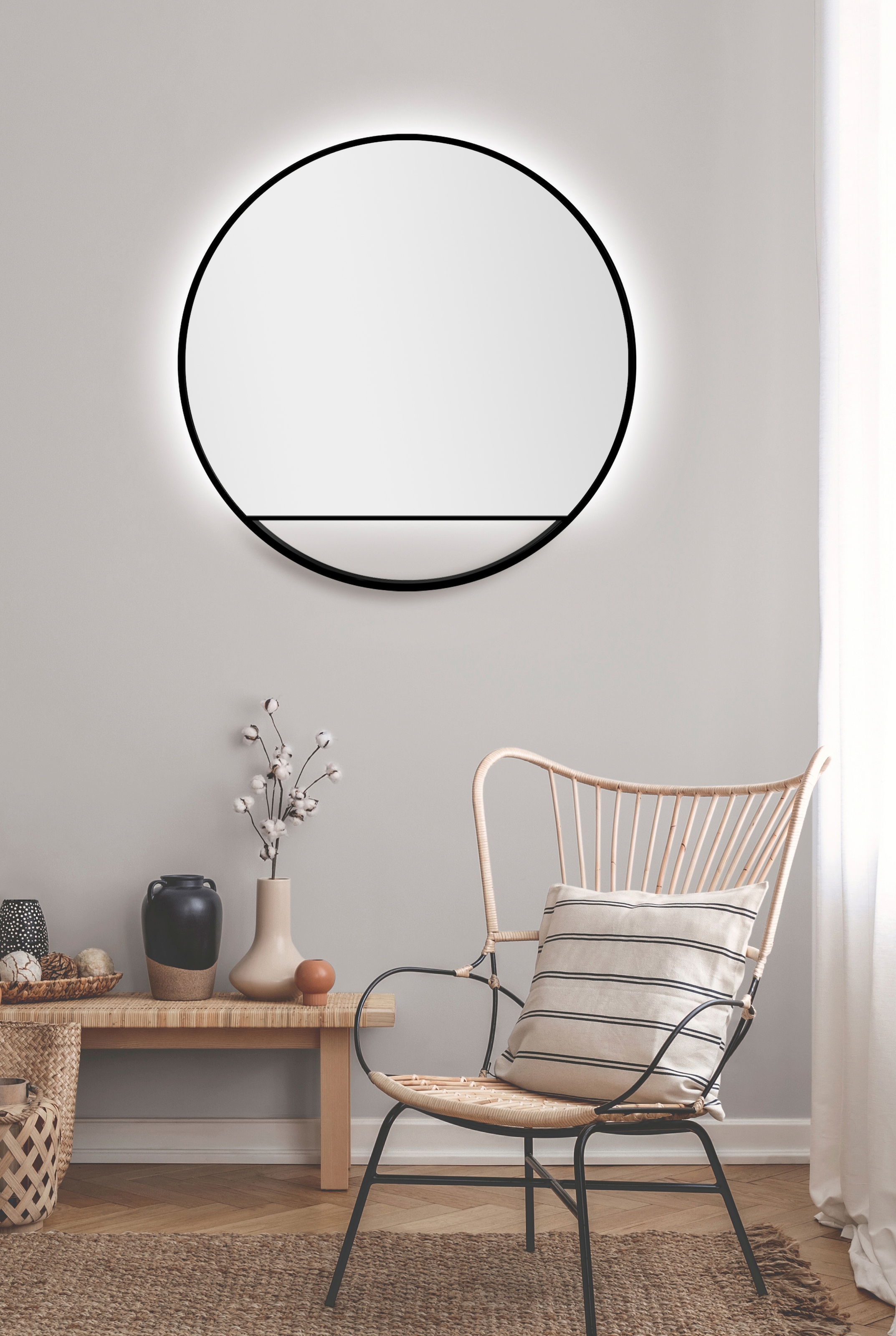 Talos LED-Lichtspiegel, rund, mit indirekter LED Beleuchtung in schwarz mat günstig online kaufen