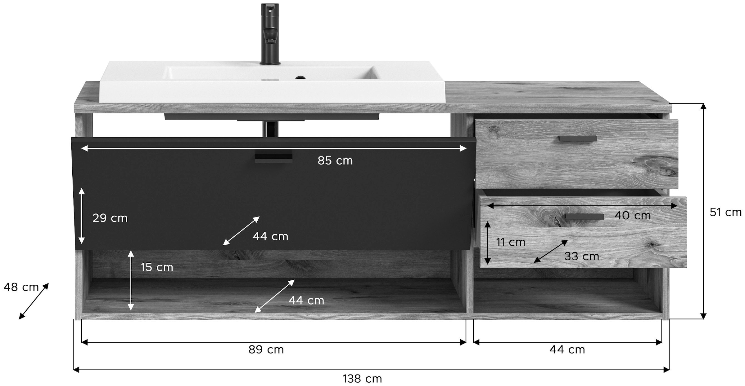 welltime Badmöbel-Set »Dolo, 3 teilig, inklusive Mineralguss-Waschbecken, bestehend aus:«, (Set, 3 St.), Waschtisch inkl. Waschbecken, Hängeschrank, Spiegelschrank