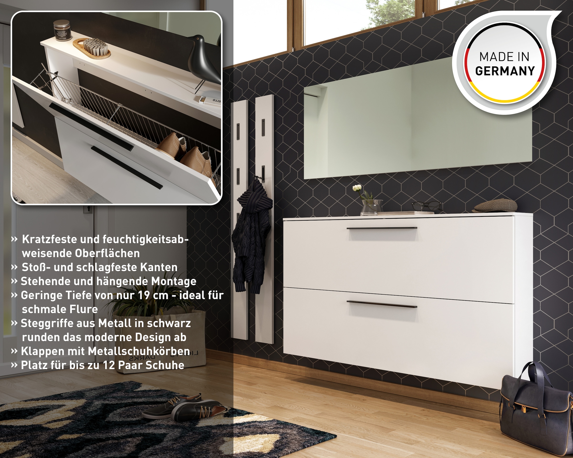 GERMANIA Schuhschrank »GW-Utah Schuhschrank in 2 Breiten, mit 2 oder 3 Klappen,«, stehend und hängend montierbar