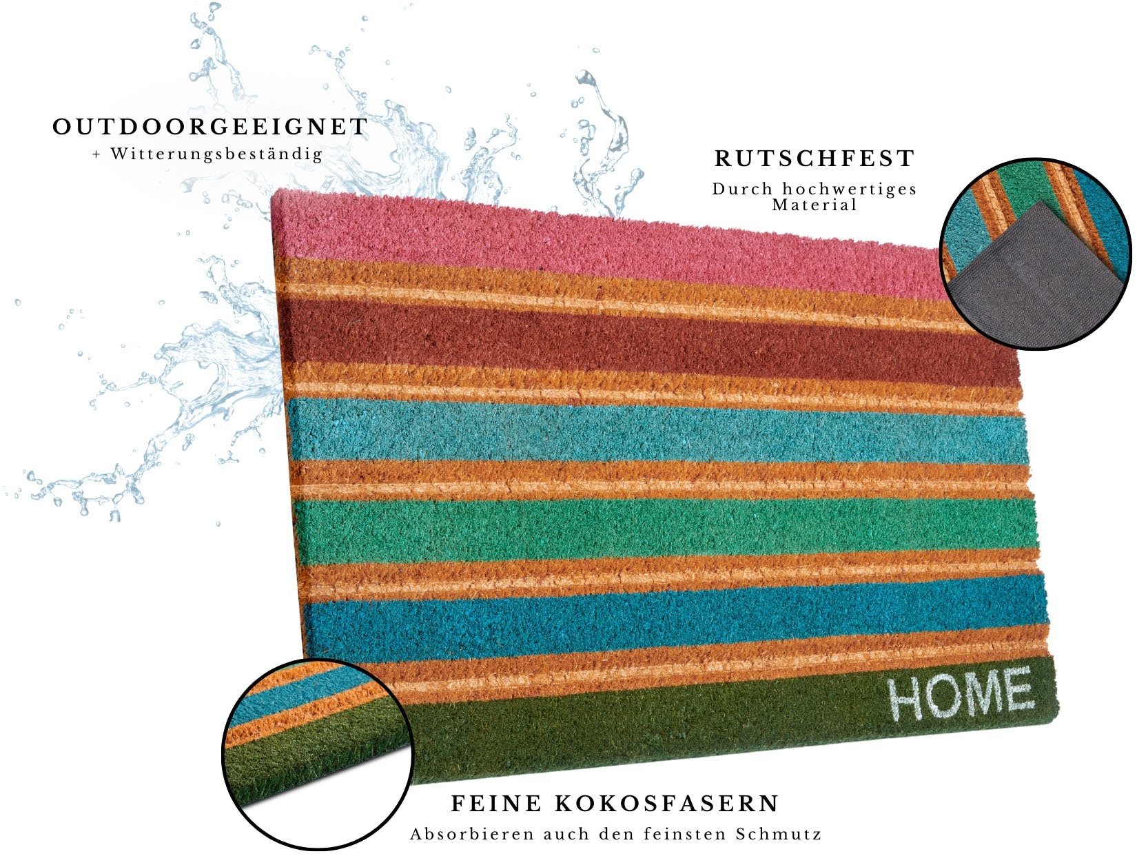 HANSE Home Fußmatte »Mix Mats Kokos Colorful Stripes, Türmatte«, rechteckig, 15 mm Höhe, Strapazierfähig, pflegeleicht, robust, wetterfest, UV-beständig