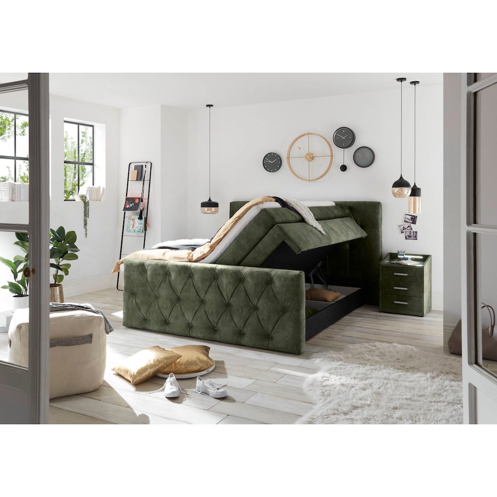 ED EXCITING DESIGN Boxspringbett »Hammonton«, inkl. Topper mit Klimaband und 2 versteckten Bettkästen