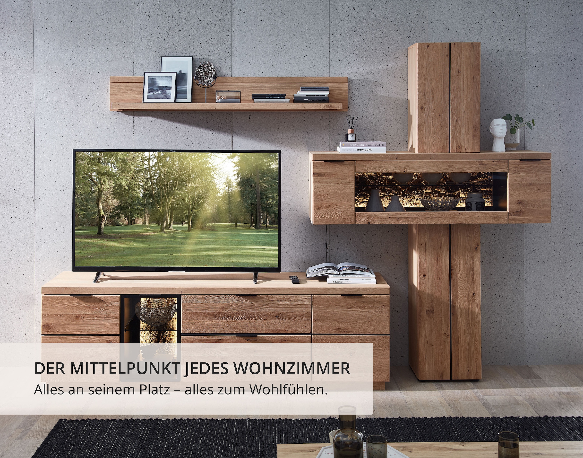Wohnconcept Wohnwand »Donna Wohnwand, 303x203x50 (BxHxT) Echtkork Absetzung« 3 Stk. tlg.