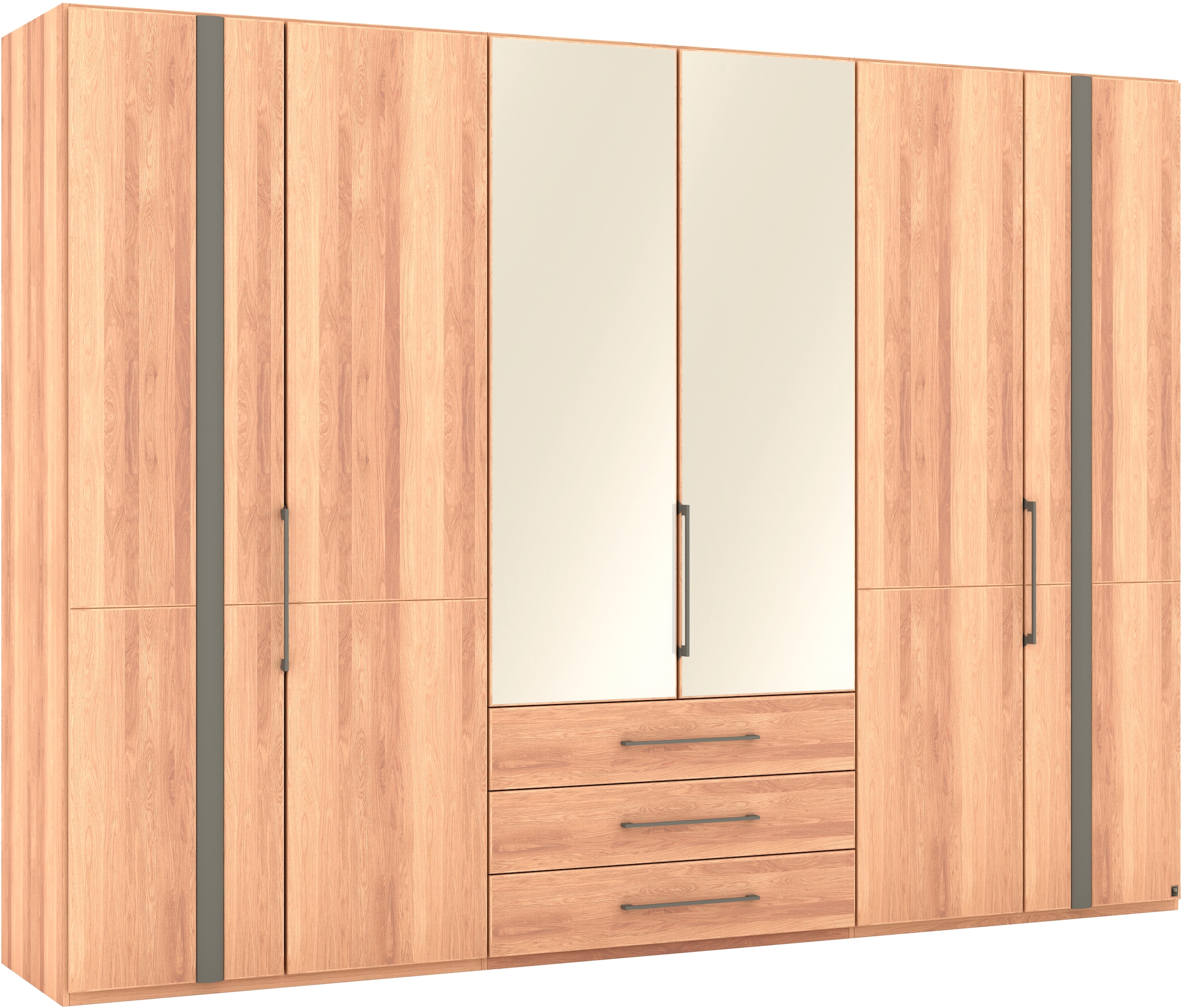 Musterring Drehtürenschrank »Sorrent, Kleiderschrank, teilmassiv Eiche«, (mit Türdämpfern, mit Schubladen, extra Böden, MADE IN GERMANY), Türen in Eiche massiv und als Parsol-Bronze-Spiegel, mit Schubkästen