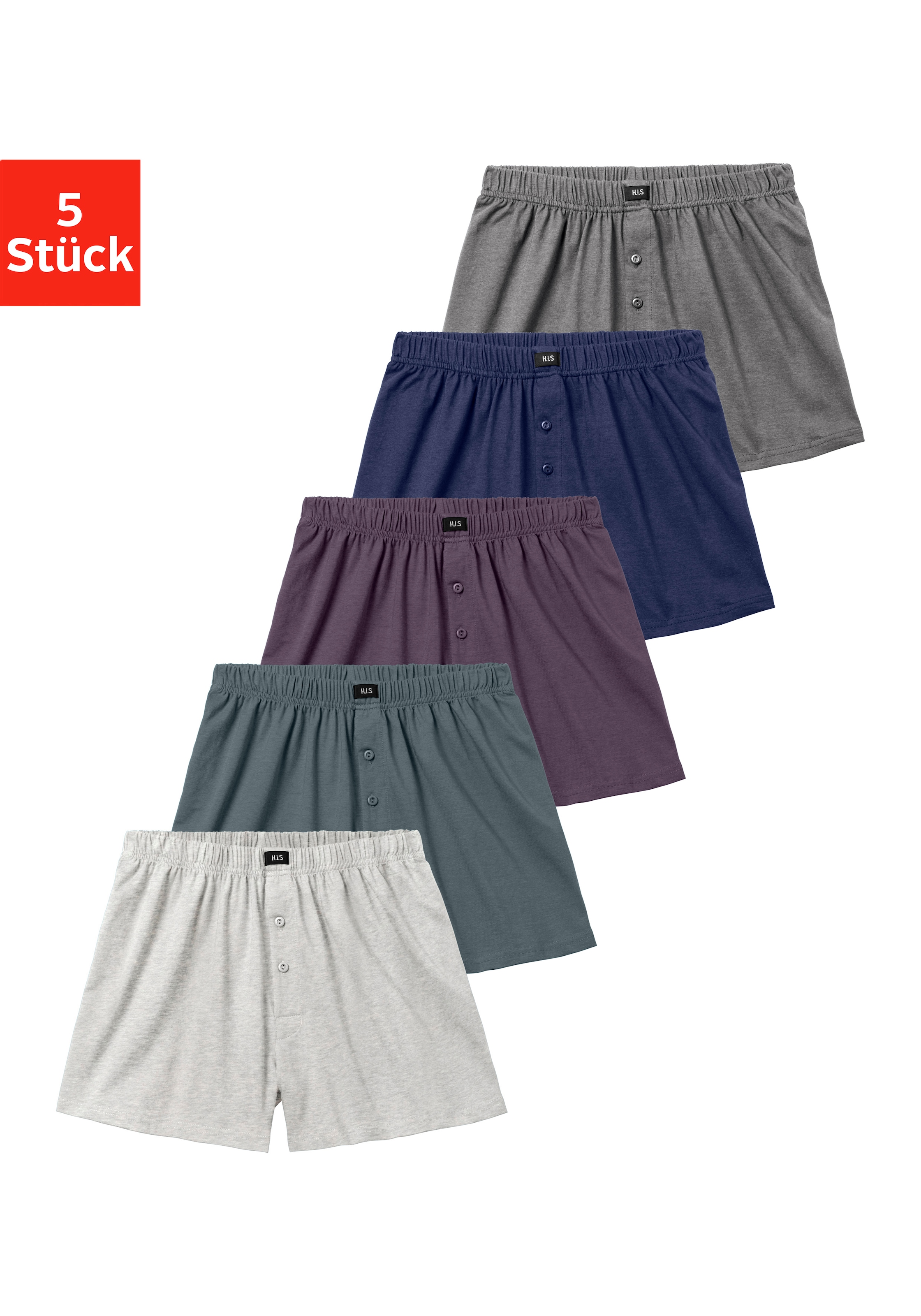 H.I.S Weiter Boxer »Herren Boxer«, (Packung, 5 St.), weite Passform, Komfortbund, aus Baumwoll-Stretch