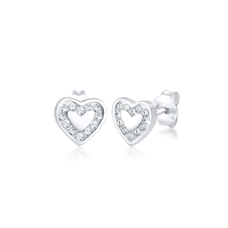 ELLI Paar Ohrstecker »Ohrstecker Herz Glas Kristalle Weiß 925 Sterling Silber« Silber