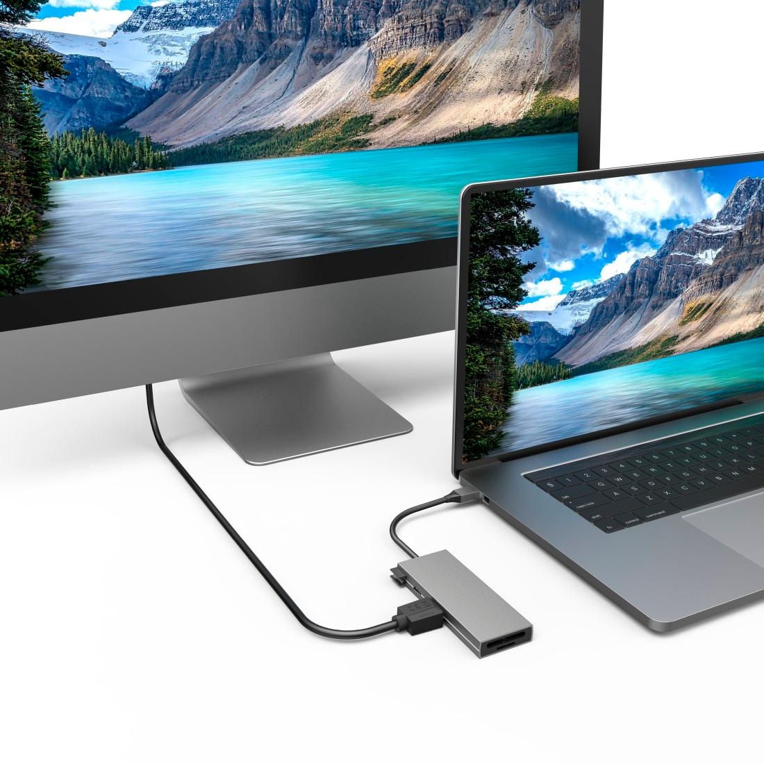 Hama USB-Adapter »USB-C Multiport Hub Laptop mit 6 Ports, USB-A, USB-C, HDMI, SD microSD«, USB-C zu USB Typ A-USB Typ C-HDMI-SD-Card, 15 cm, Laptop Dockingstation, kompakt, robustes Gehäuse, silberfarben