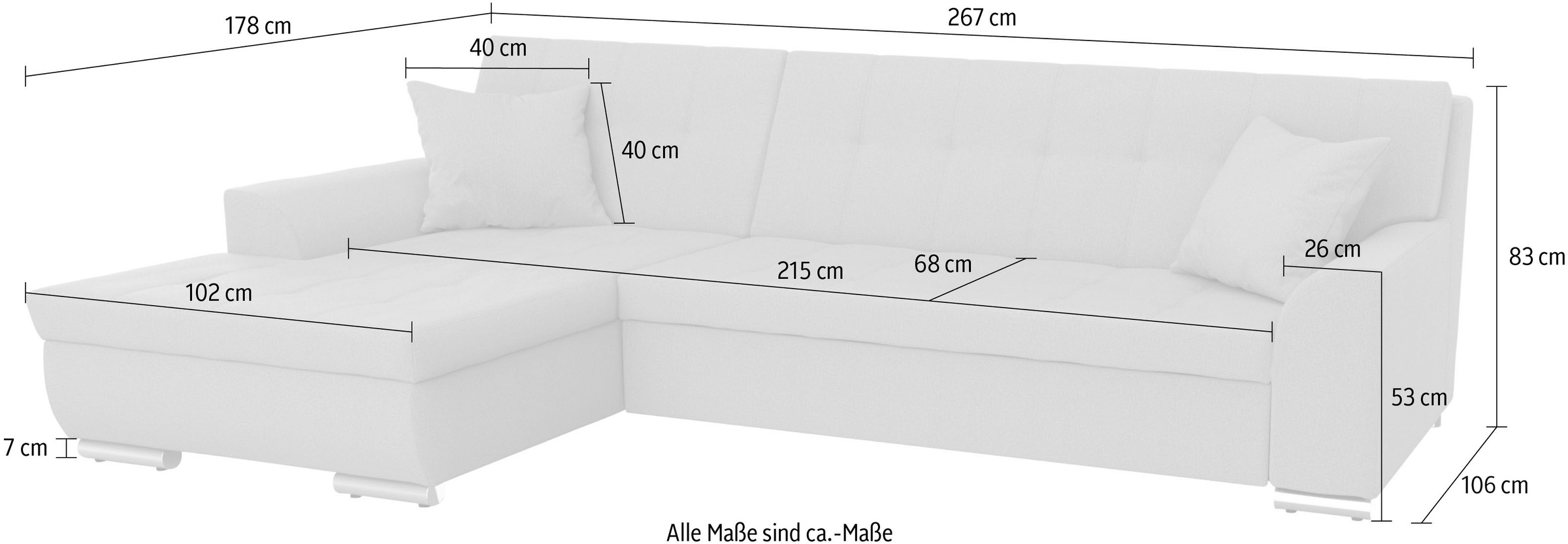 DOMO collection Ecksofa Treviso, wahlweise mit Bettfunktion, incl. Zierkissen