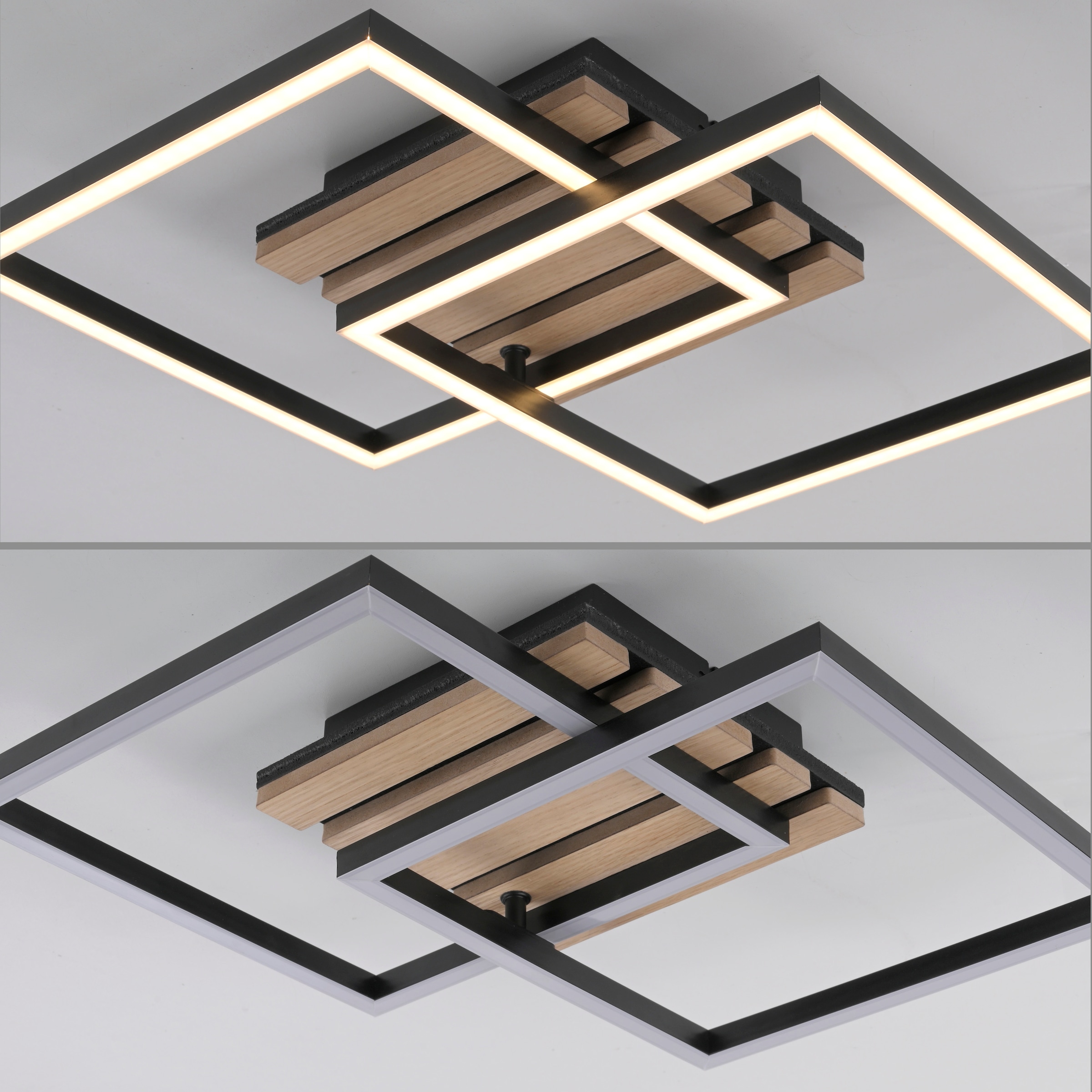 JUST LIGHT LED Deckenleuchte »AKUSTIKA« LED-Board 1 Stk. Warmweiß Eichenfurnier und schwarz, Rahmen drehbar